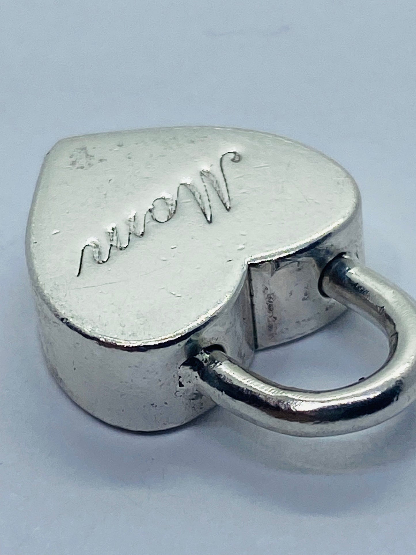 Tiffany & Co Silver Mom Heart Padlock Charm Pendant