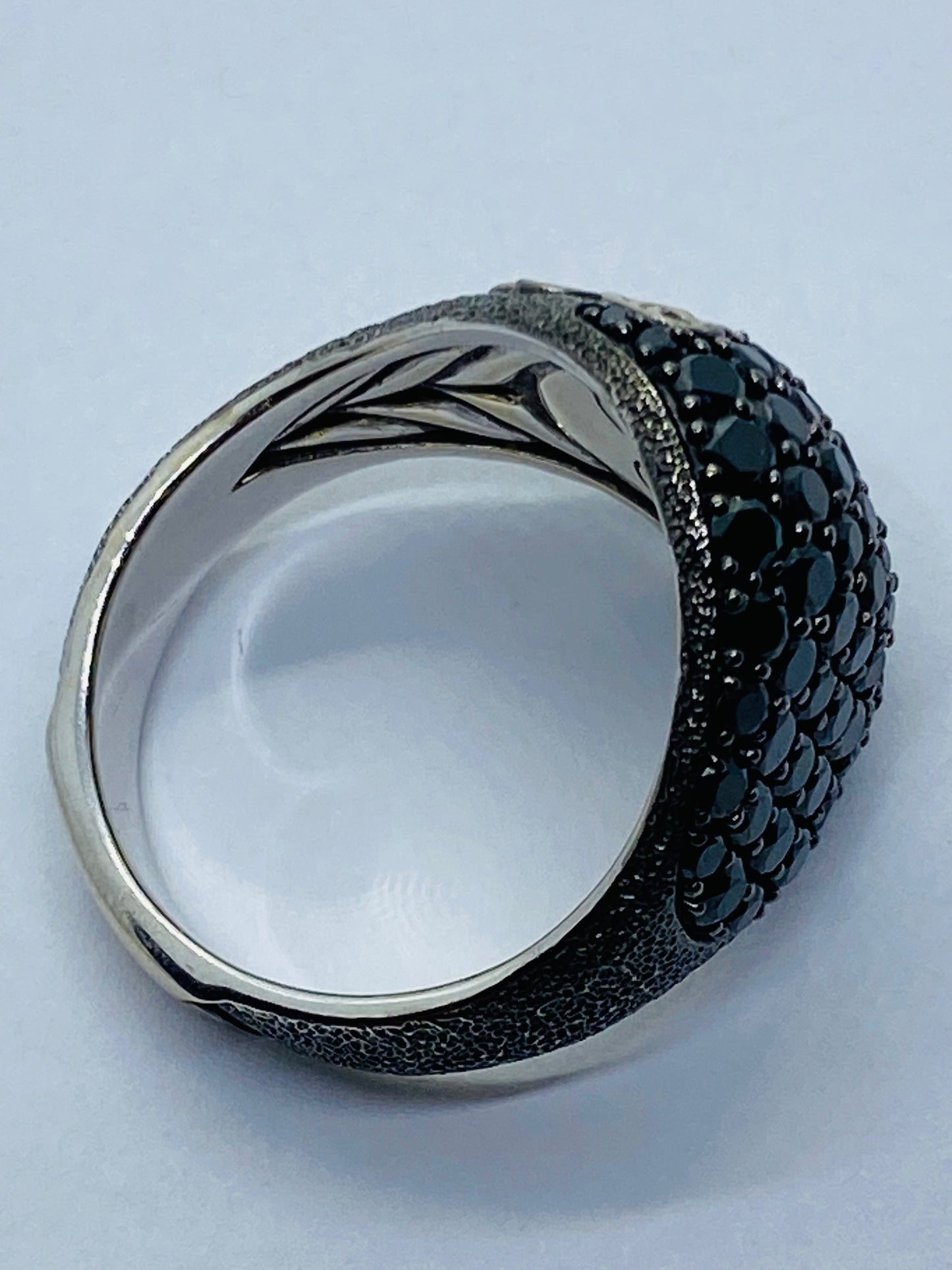 RARE SOLID 18K David Yurman Skull Black Diamond Ruby Ring in White Gold 18MM
