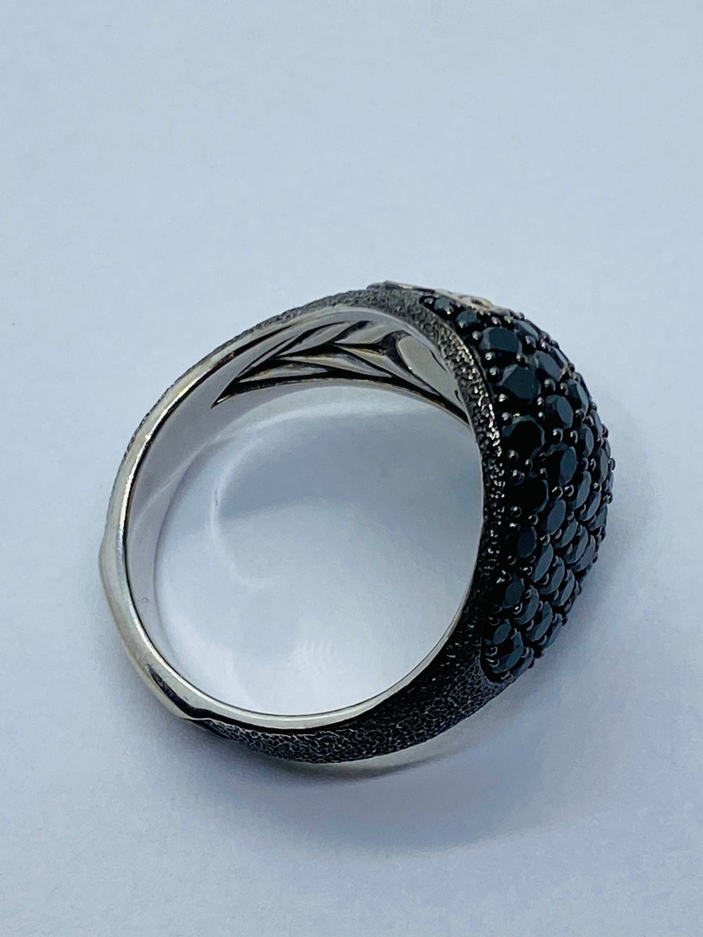 RARE SOLID 18K David Yurman Skull Black Diamond Ruby Ring in White Gold 18MM