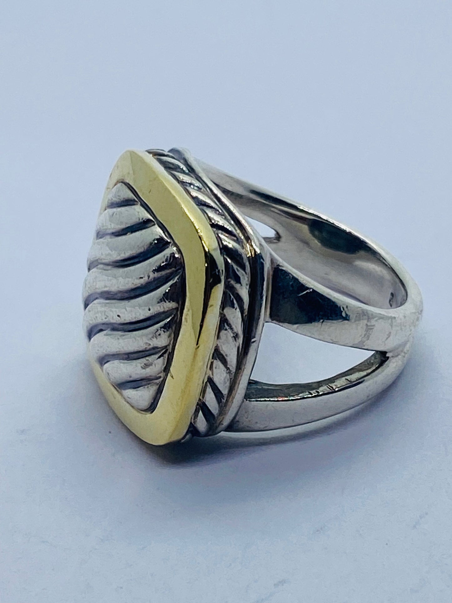 David Yurman Sterling Silver & 18K Gold Cable Signet Ring Size 7.25