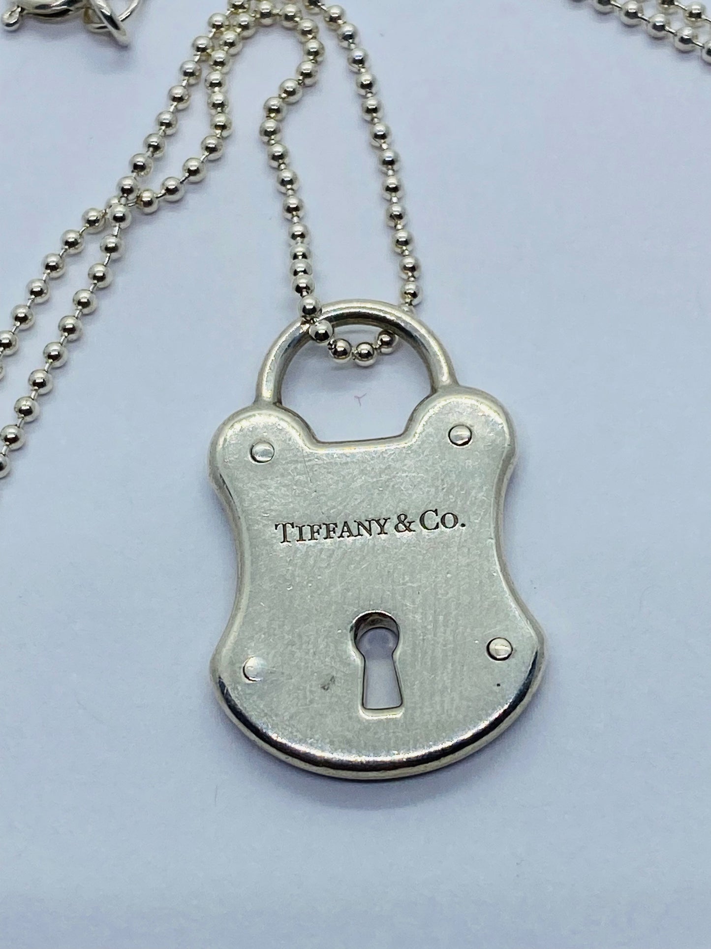 Tiffany & Co 925 Sterling Silver Lock Key Hole Charm Pendant 24x15MM 18” Bead