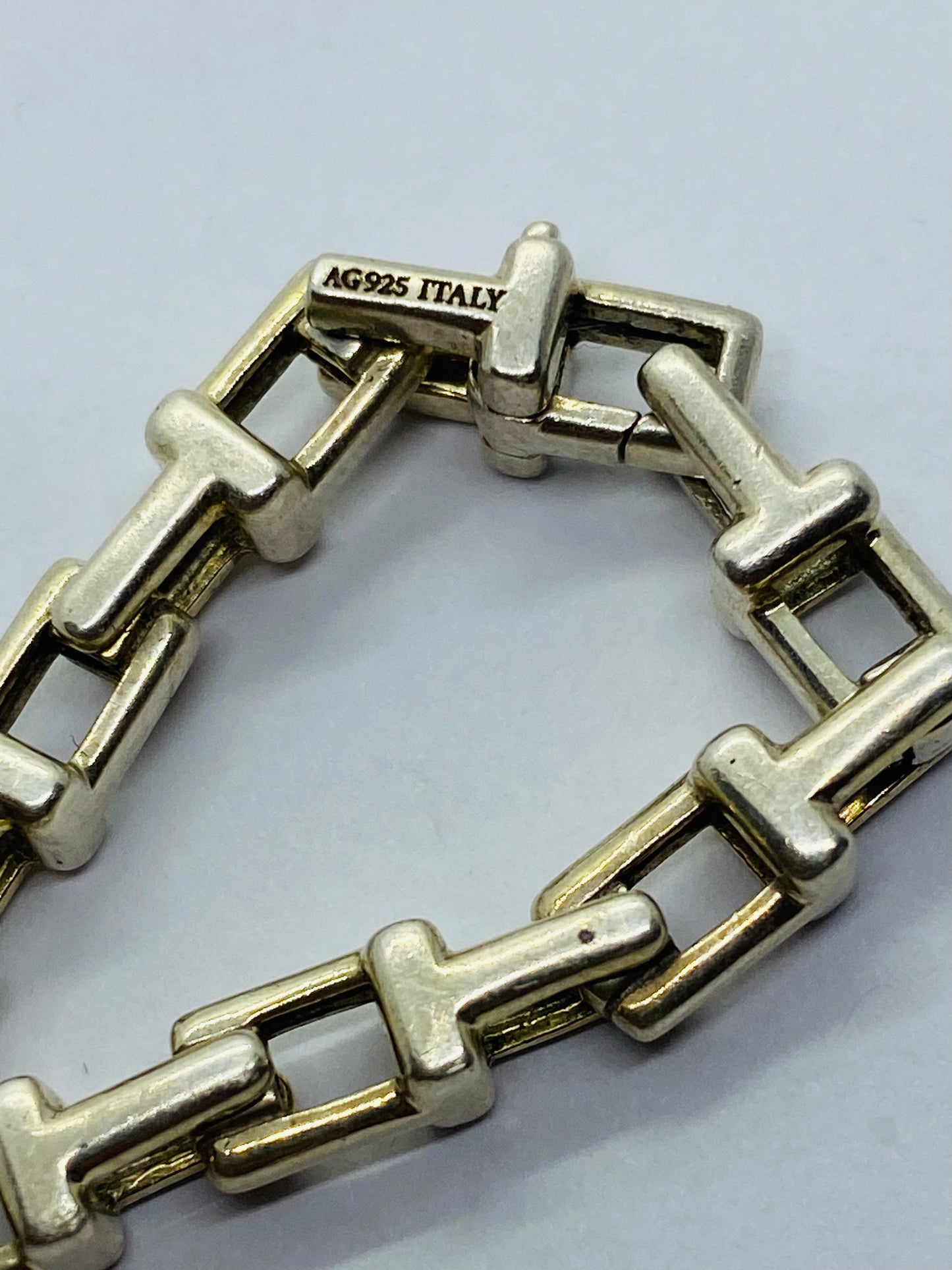 Retired Rare Tiffany & Co. T Link Bracelet Sterling Silver Narrow Silver 7.4”