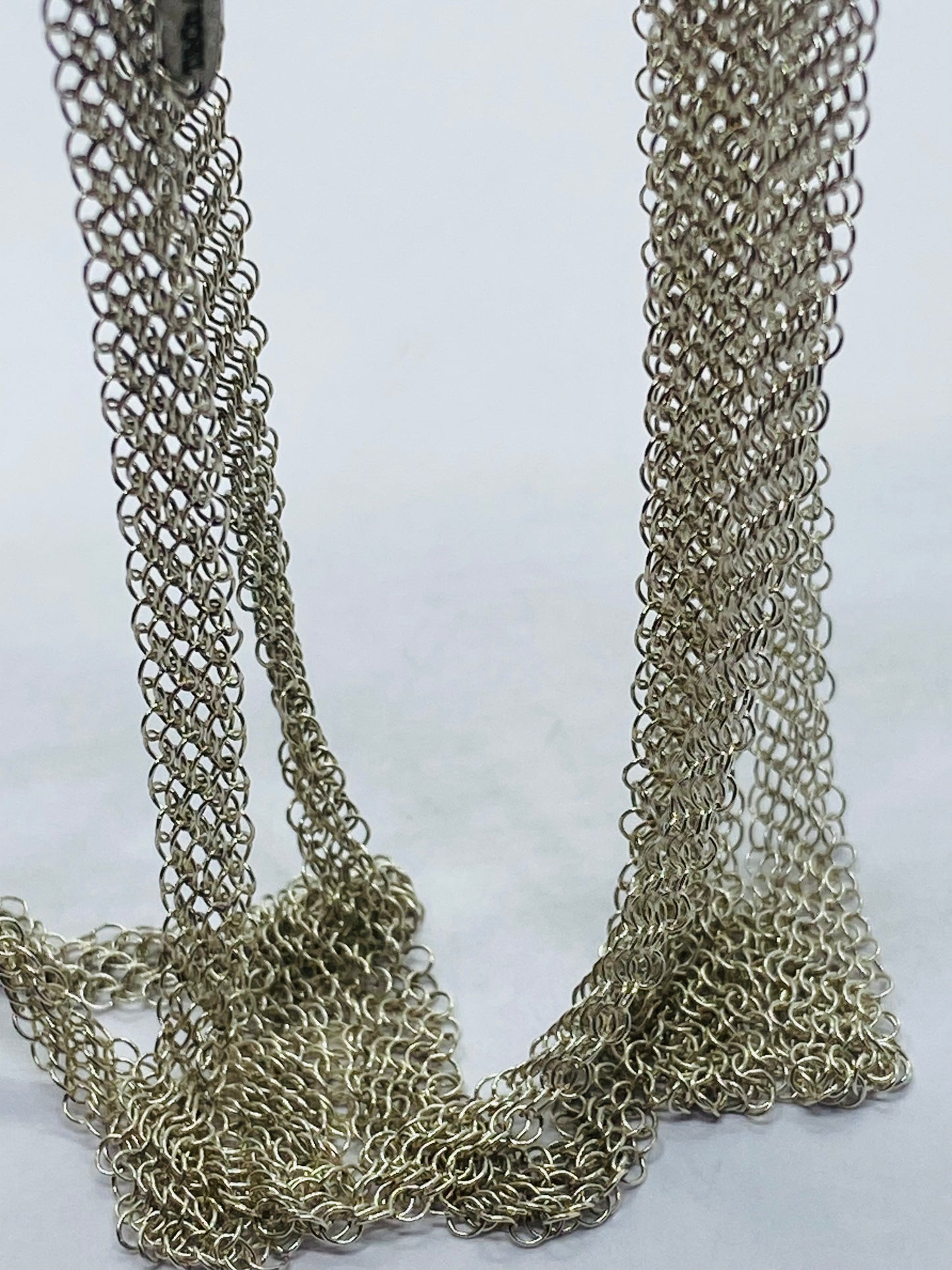 Tiffany & Co Peretti Somerset Mesh Scarf Necklace Sterling Silver 31” Pouch Box