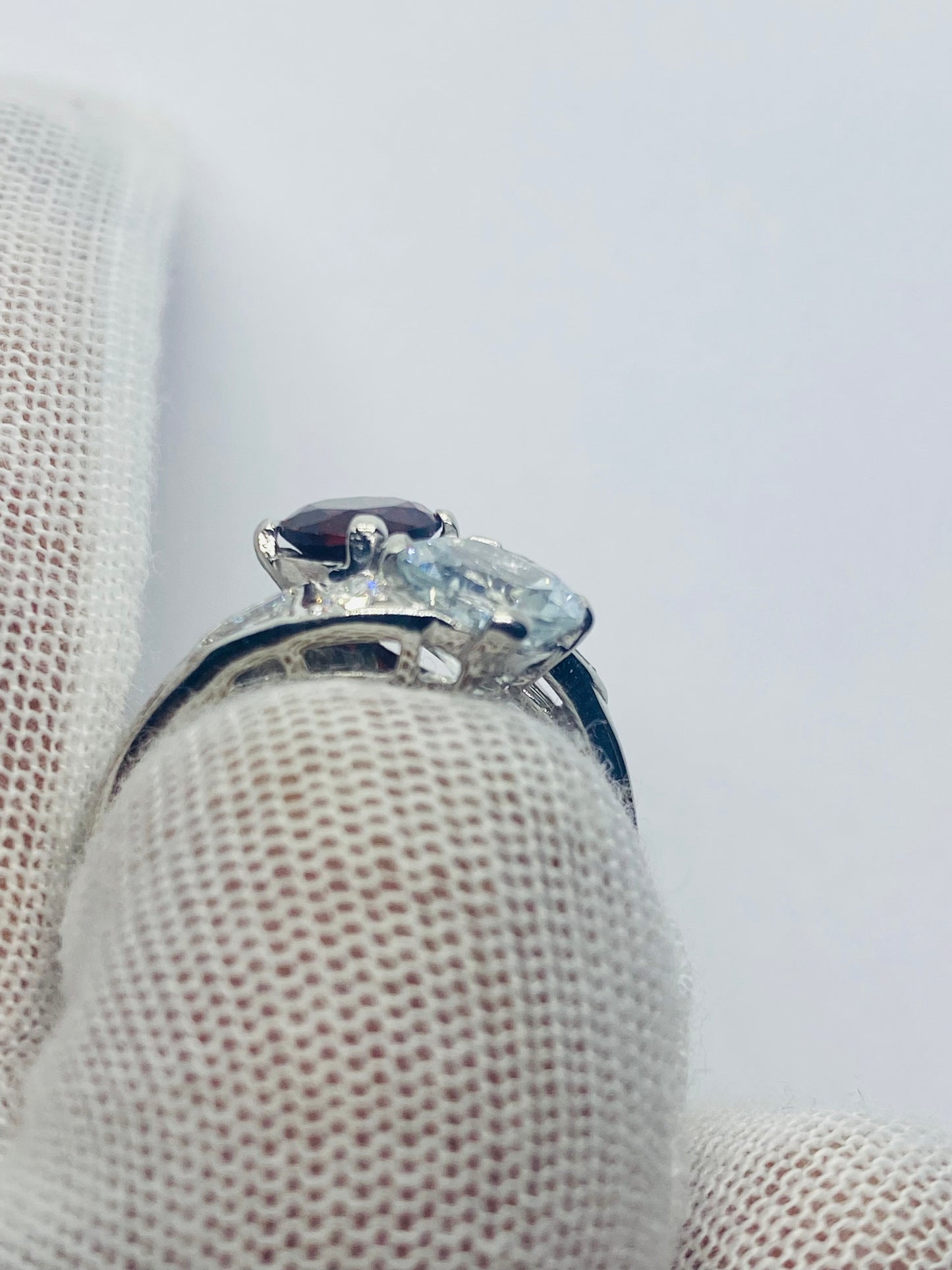 Tiffany & Co Toi et Moi Platinum Aquamatine Garnet Pentagon Round Diamond Ring