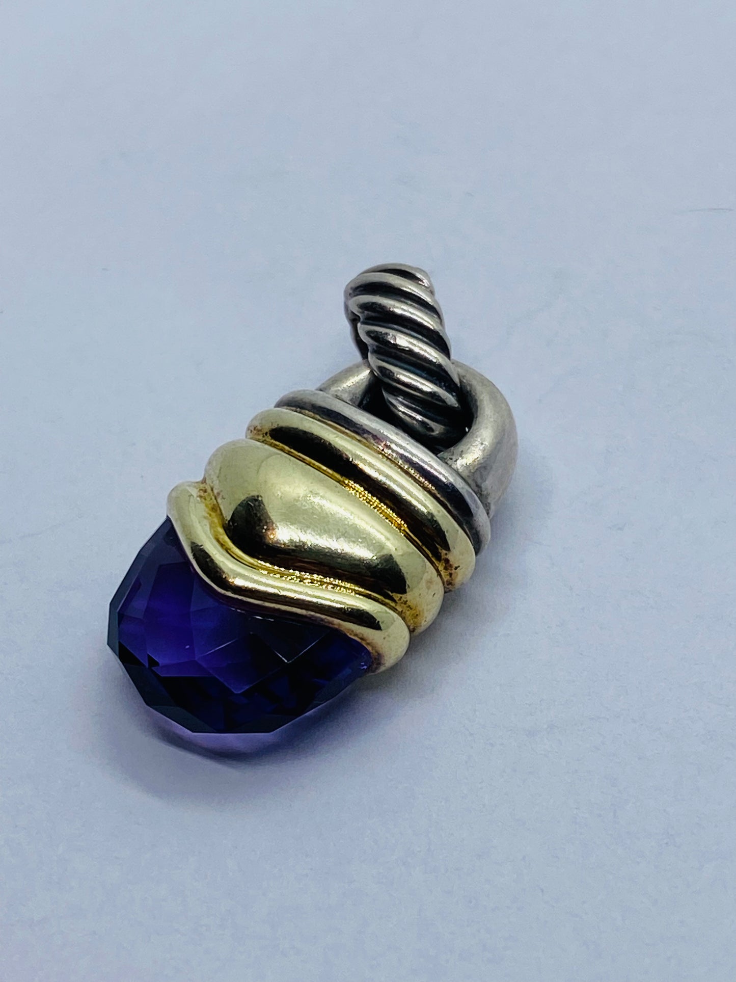 Large David Yurman Sterling 14K 925/585 Gold Amethyst Acorn Pendant Enhancer