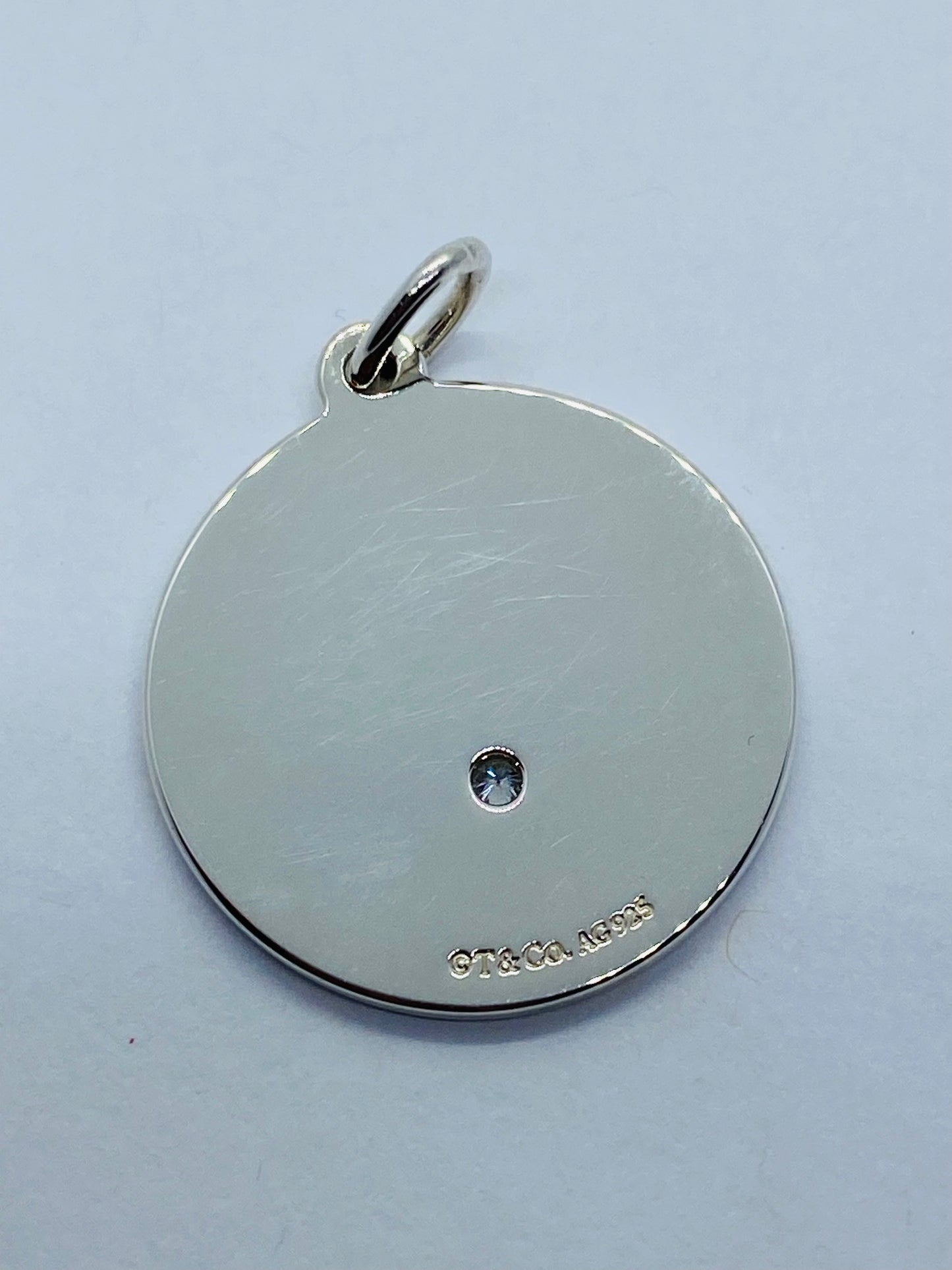 Retired Tiffany Co Sterling Silver Good Fortune Diamond Pendant Charm 22MM