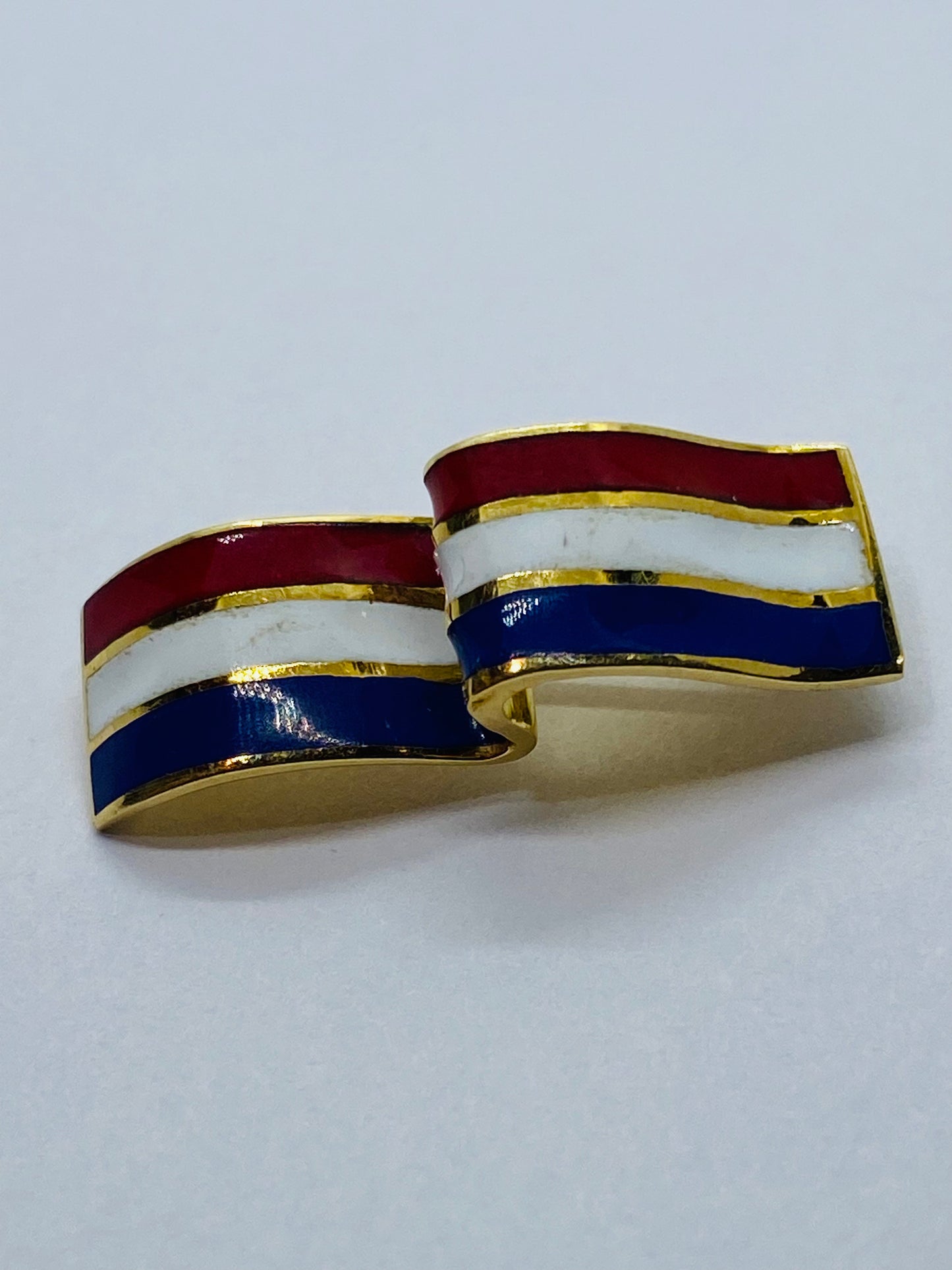 Tiffany & Co. 750 18k gold Lapel Pin 26x10MM Enamel Stripes