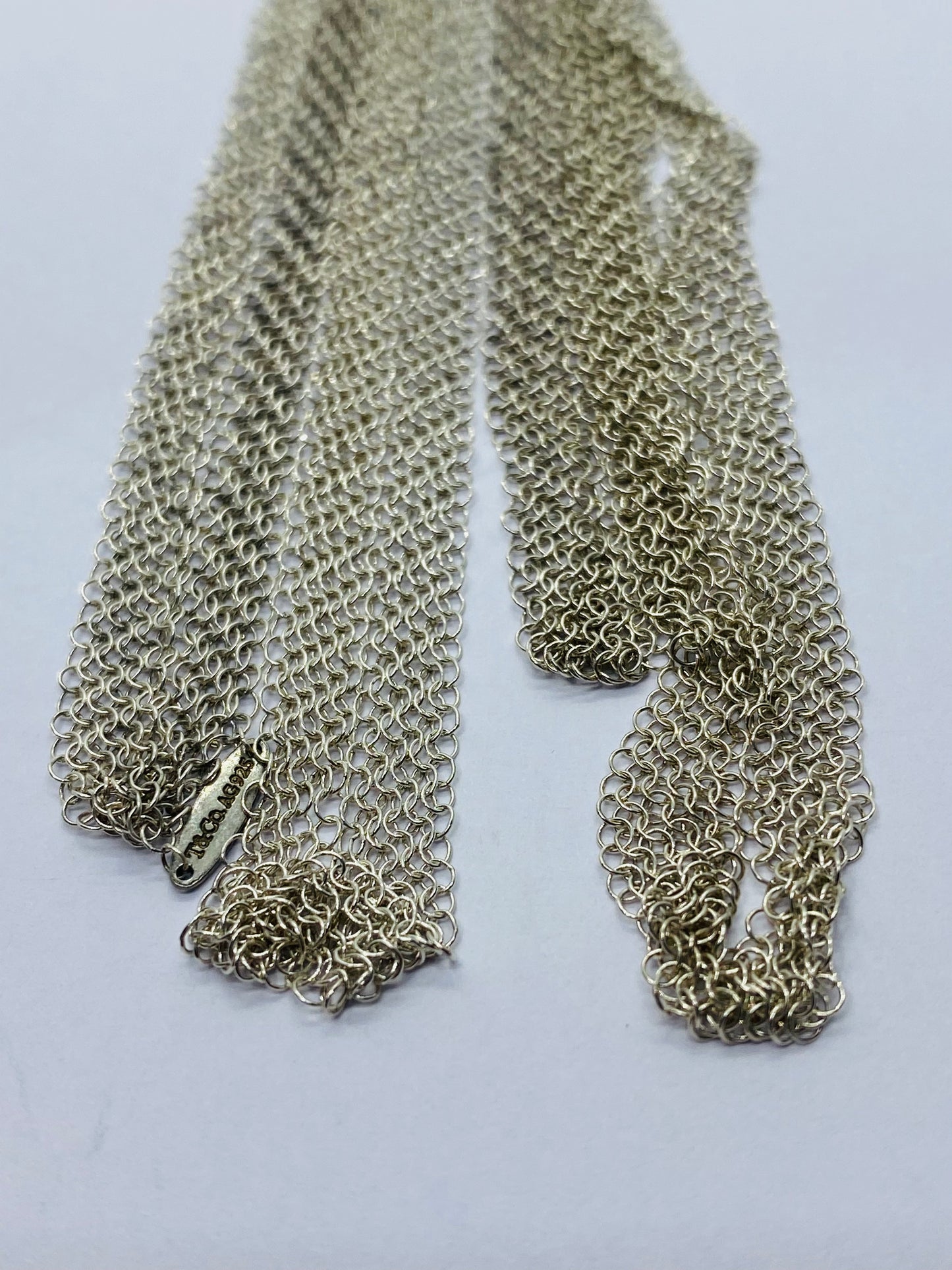 Tiffany & Co Peretti Somerset Mesh Scarf Necklace Sterling Silver 31” Pouch Box