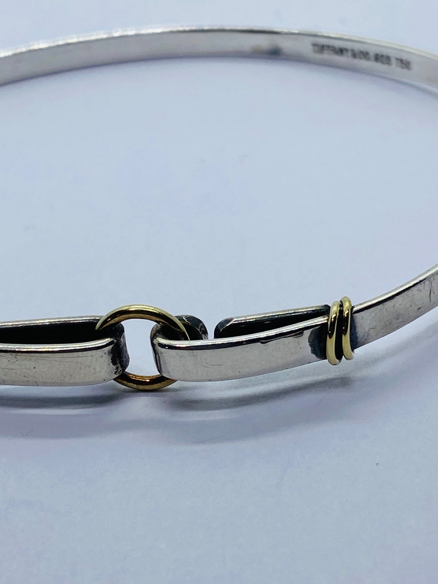 RARE XXL Tiffany & Co. Sterling Silver 18K Yellow Gold Circle Bangle Bracelet