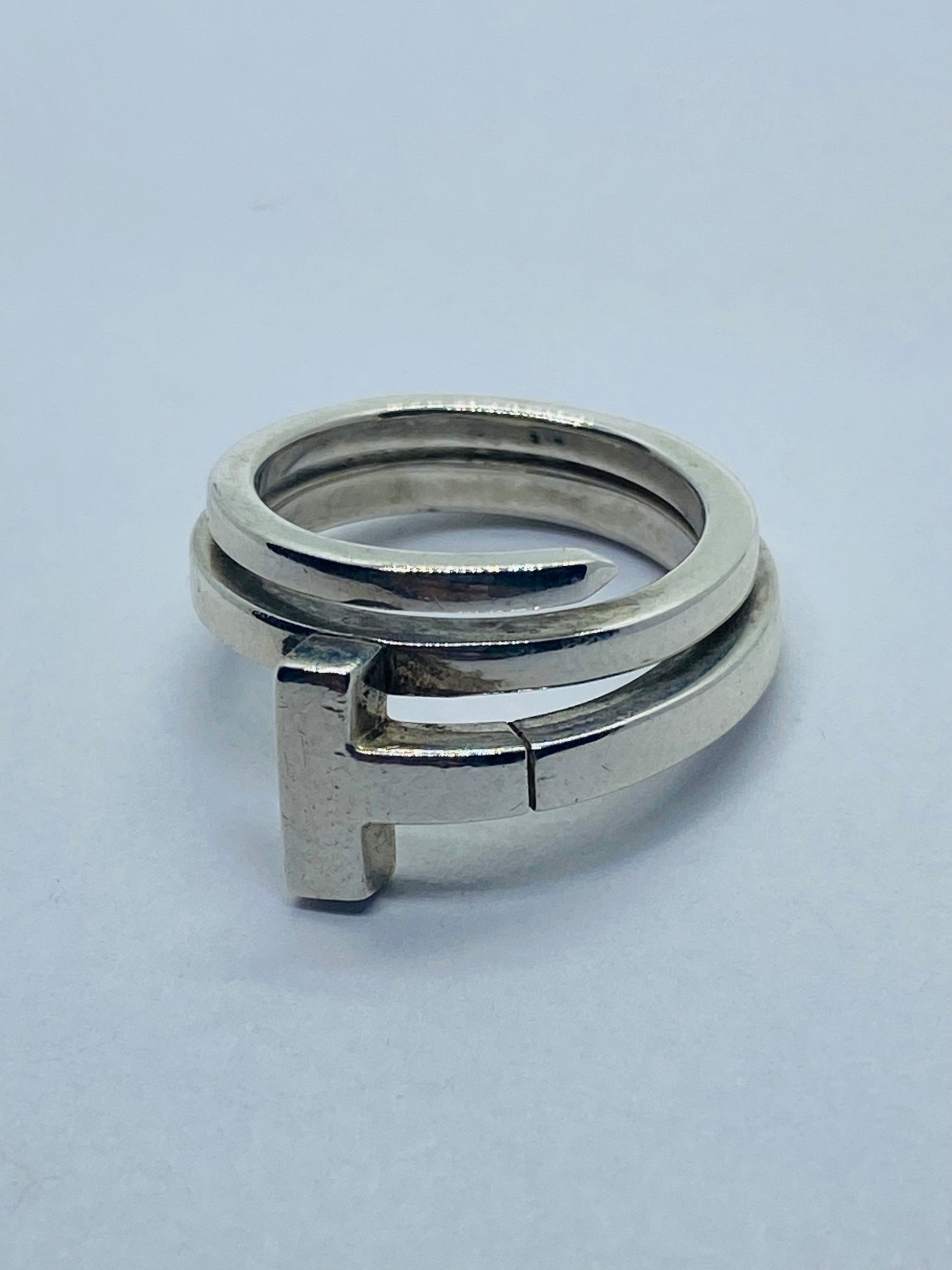 Tiffany & Co Sterling Silver T Square Wrap Ring Size 4 Pouch 11MM Wide