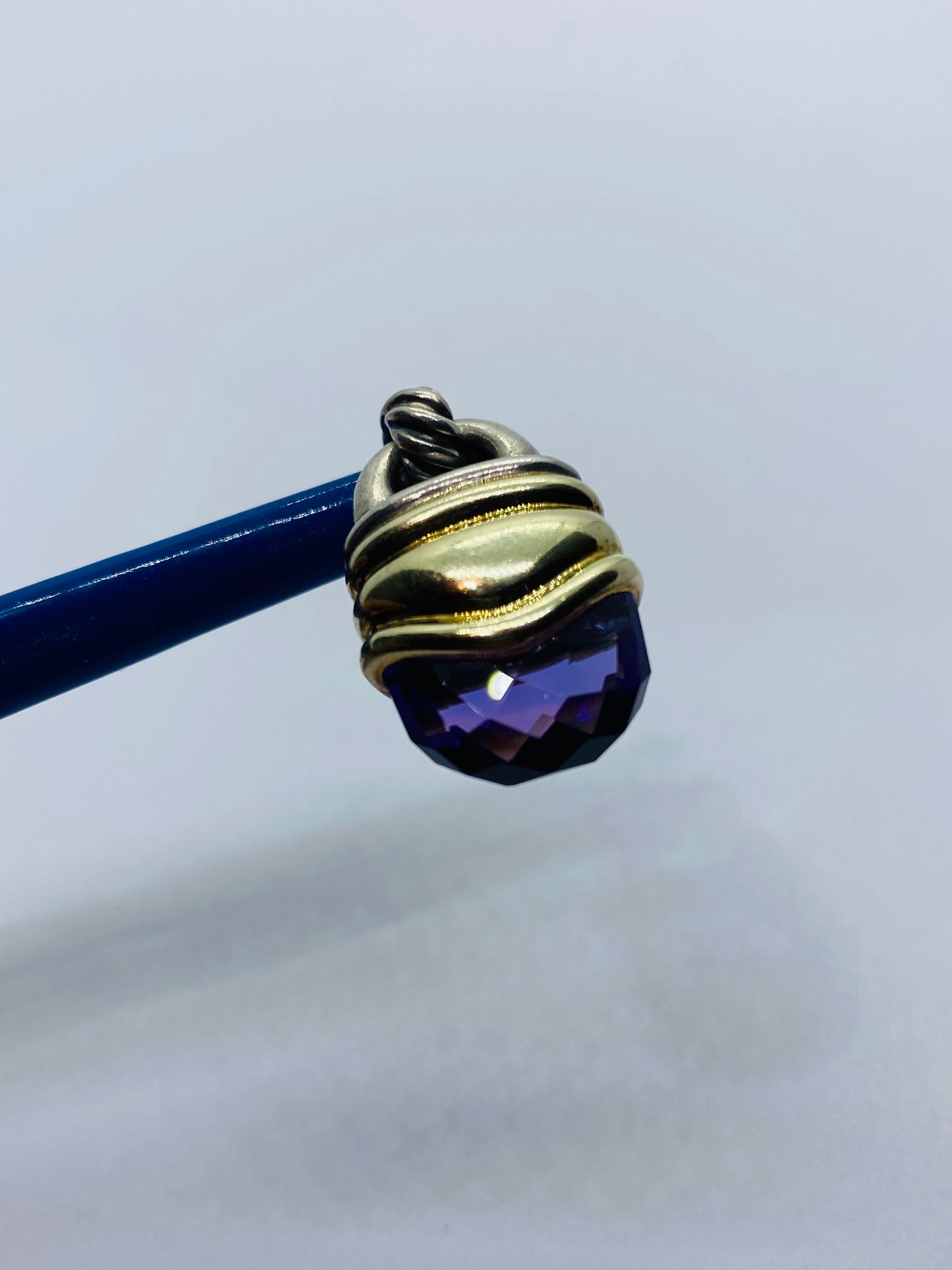 Large David Yurman Sterling 14K 925/585 Gold Amethyst Acorn Pendant Enhancer