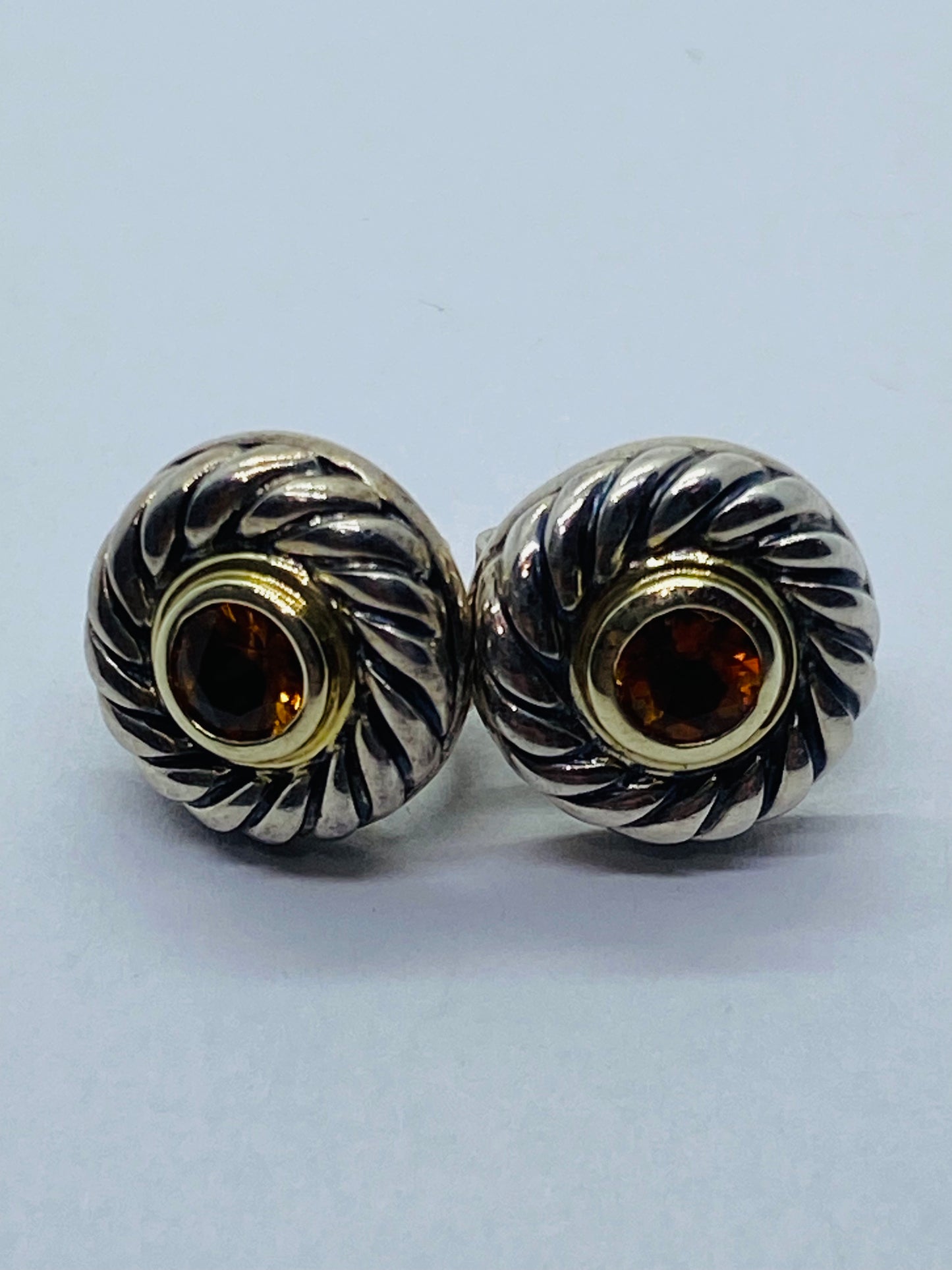 David Yurman Sterling Silver 925 and 14K 585 Yellow Gold Citrine Cookie Earrings