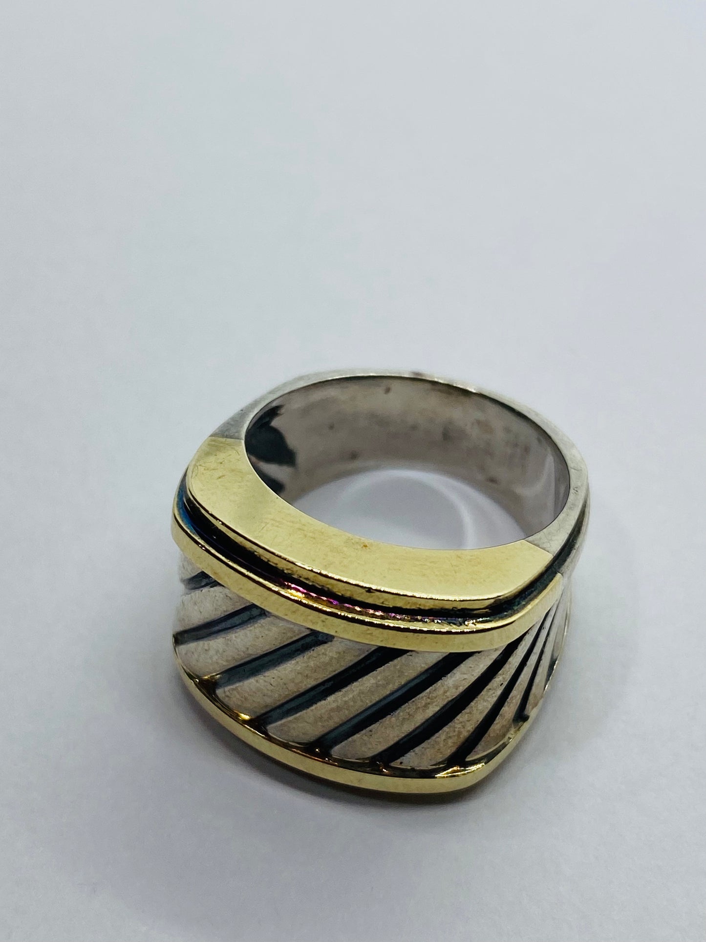 David Yurman Thoroughbred Ring 14K Gold Sterling Silver Cigar Cable Size 5.75