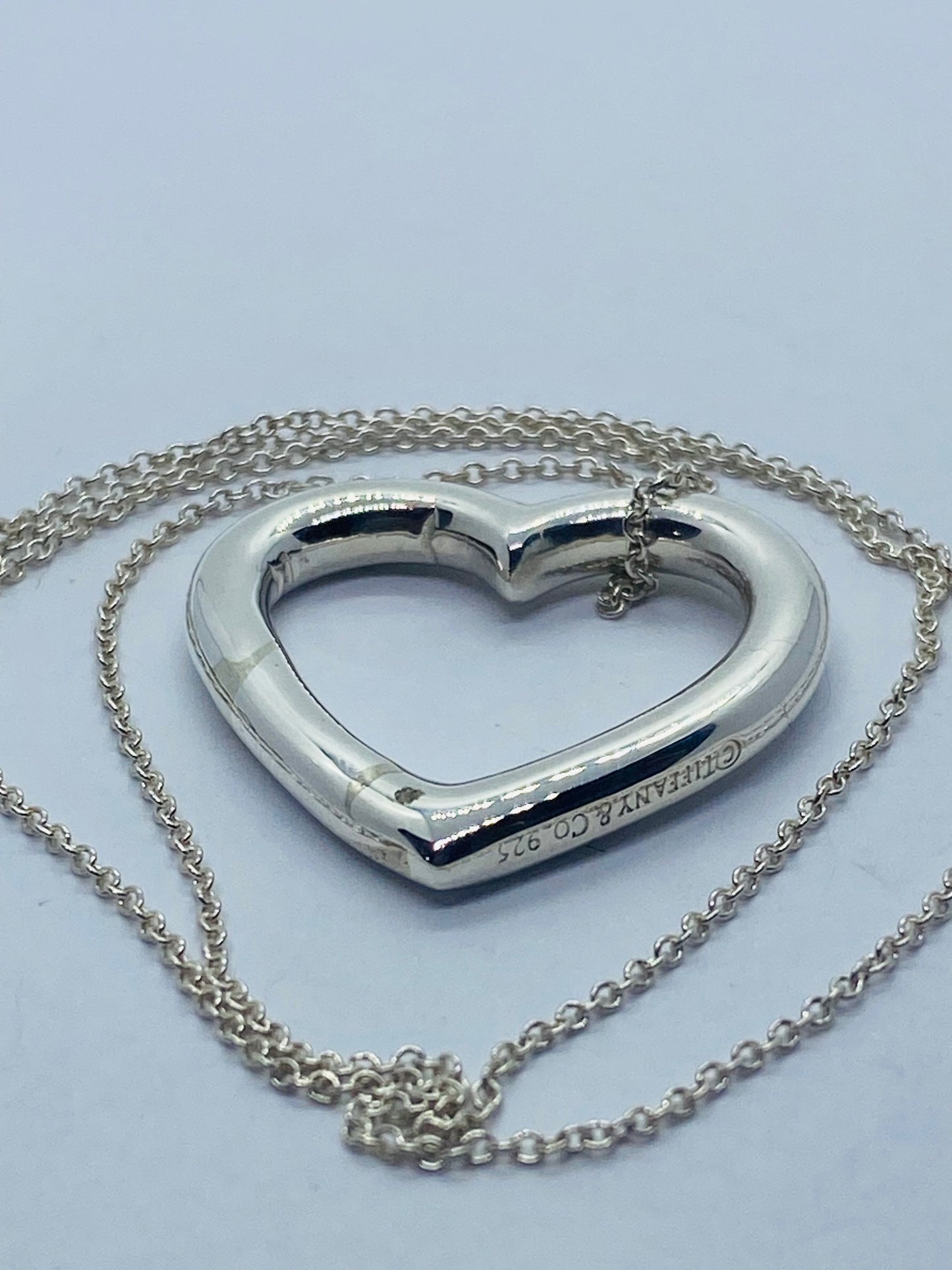 Tiffany & Co Sterling Silver Open Heart Clasp Pendant 26x23mm 16” Necklace Read!