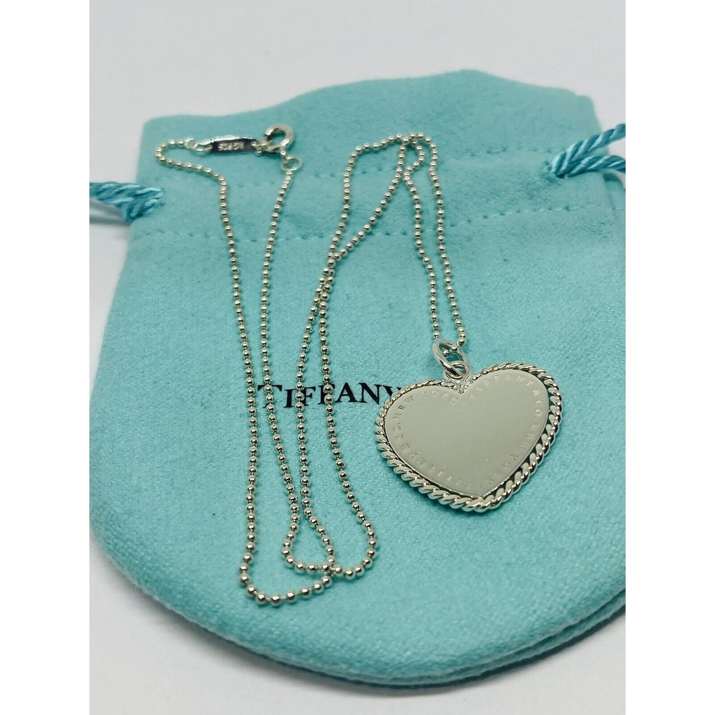 Tiffany & Co. RARE NY Twisted Heart Italy Sterling Silver Pendant Necklace BEAD