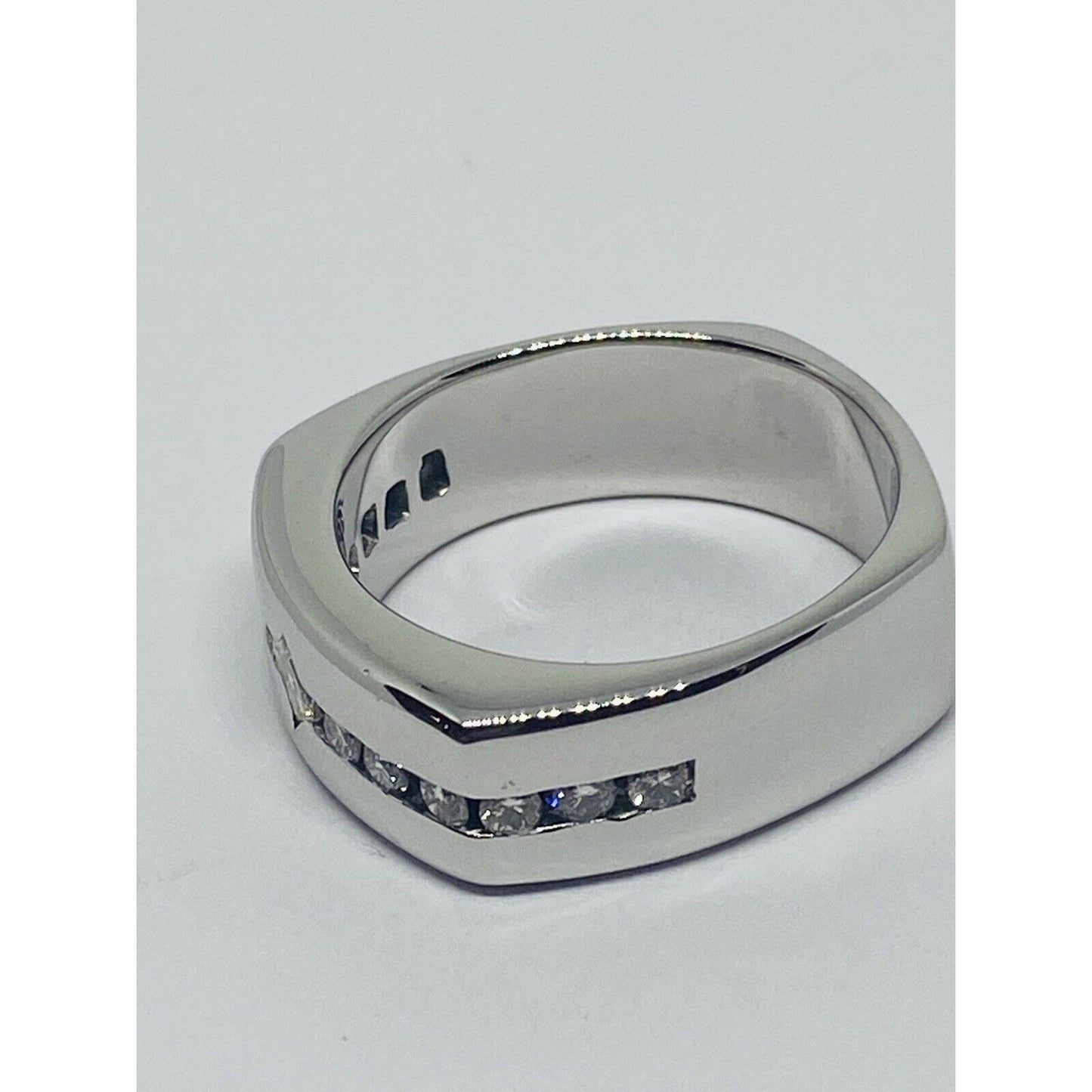 Mens Diamond Ring 14K White Gold Band 8MM Wide. 14.2 Grams, Size 9.5, .39TCW