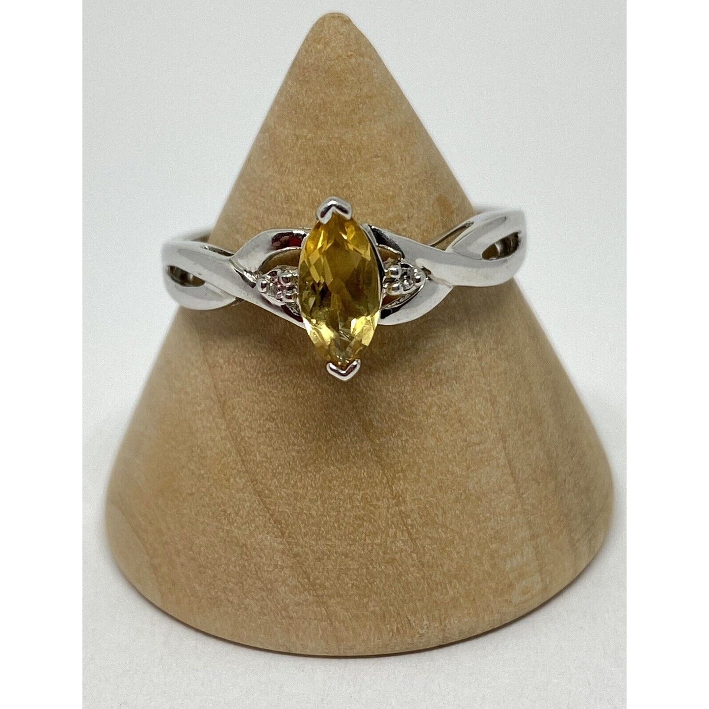 Estate Diamond Citrine 10K Gold Crossover Ring