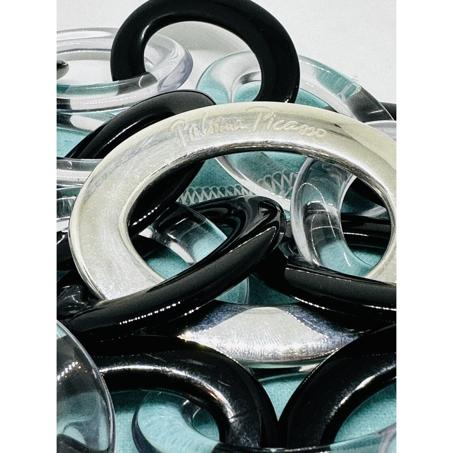 Tiffany & Co Huge Sterling Silver Paloma Picasso Black Clear Loop Necklace Resin