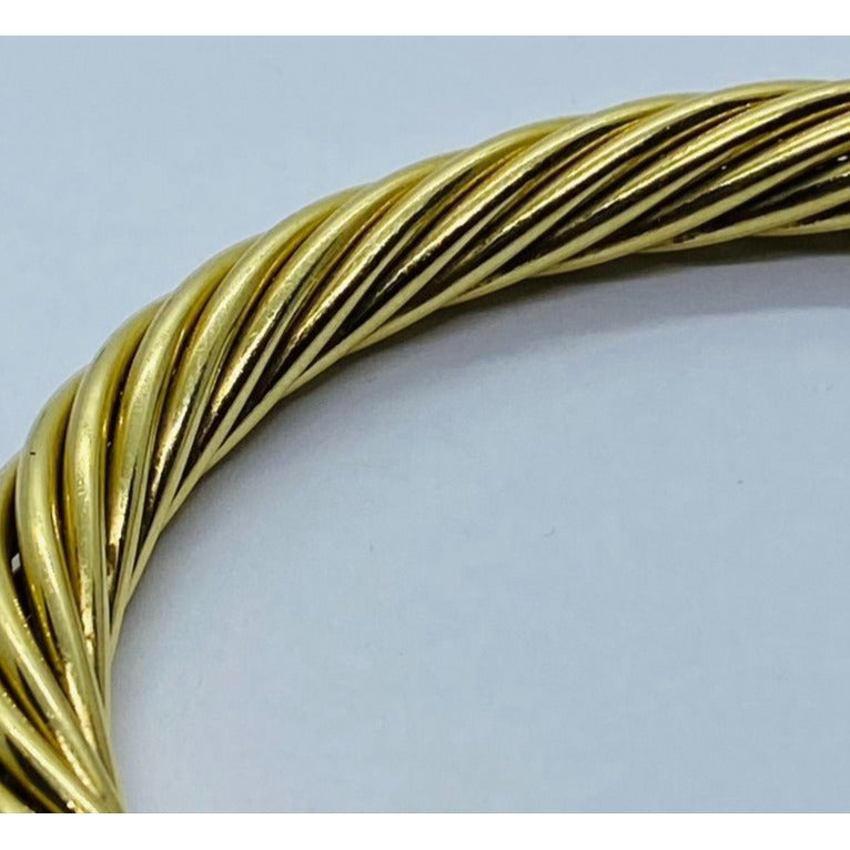 David Yurman Diamond 18K Yellow Gold 7mm Cable Buckle Bangle Bracelet M
