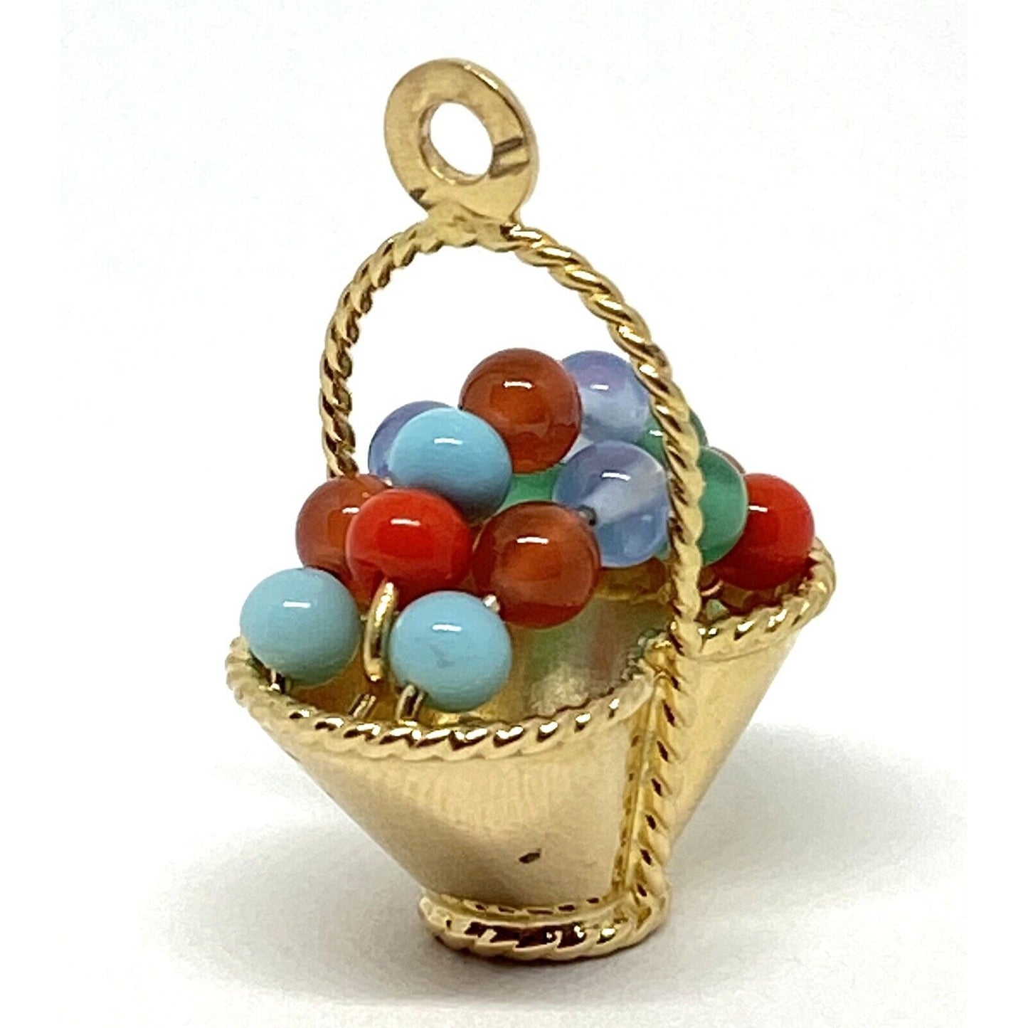UNO A ERRE Coral Turquoise Chalcedony 18K Gold Fruit Basket Pendant UNOAERRE