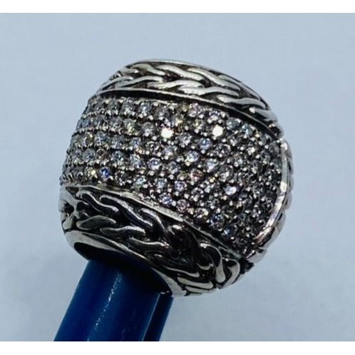 John Hardy Pave` Diamond 18K 750 Sterling Silver 925 Slide Pendant