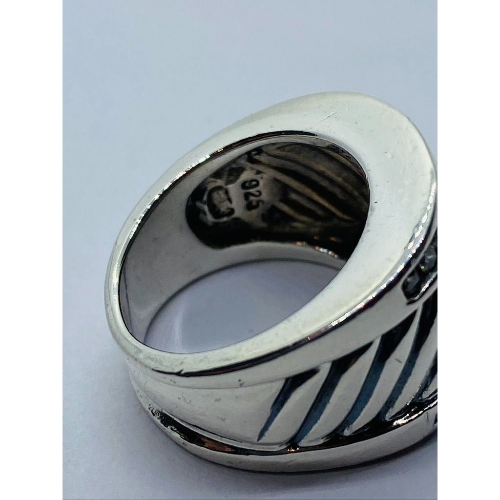 David Yurman Diamond Cigar Band Ring 5.75 Sterling Silver 21mm wide