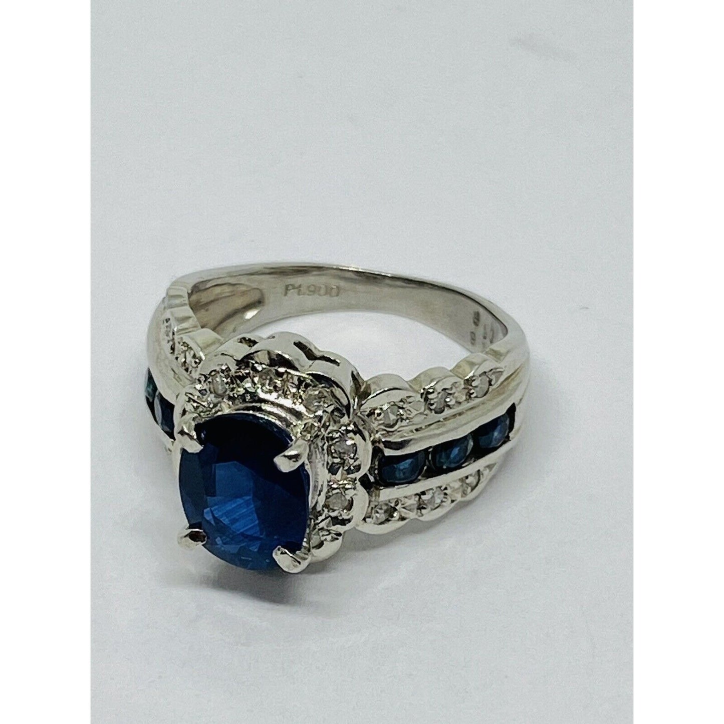 Platinum Diamond & Sapphire Ring 2.24TCW Size 4.25