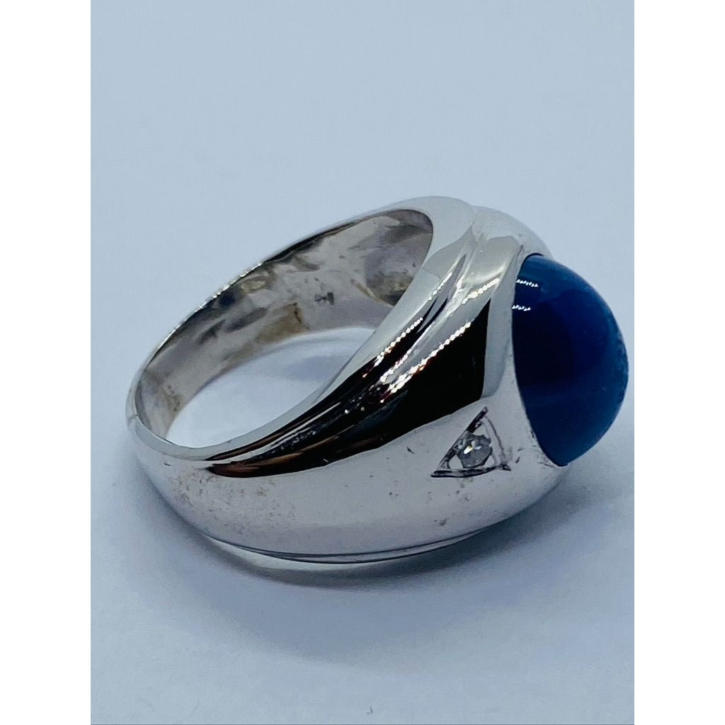 Heavy 14K white gold 4.25CTW VS/F diamond/10.5 X 8.5mm Star sapphire ring size 6