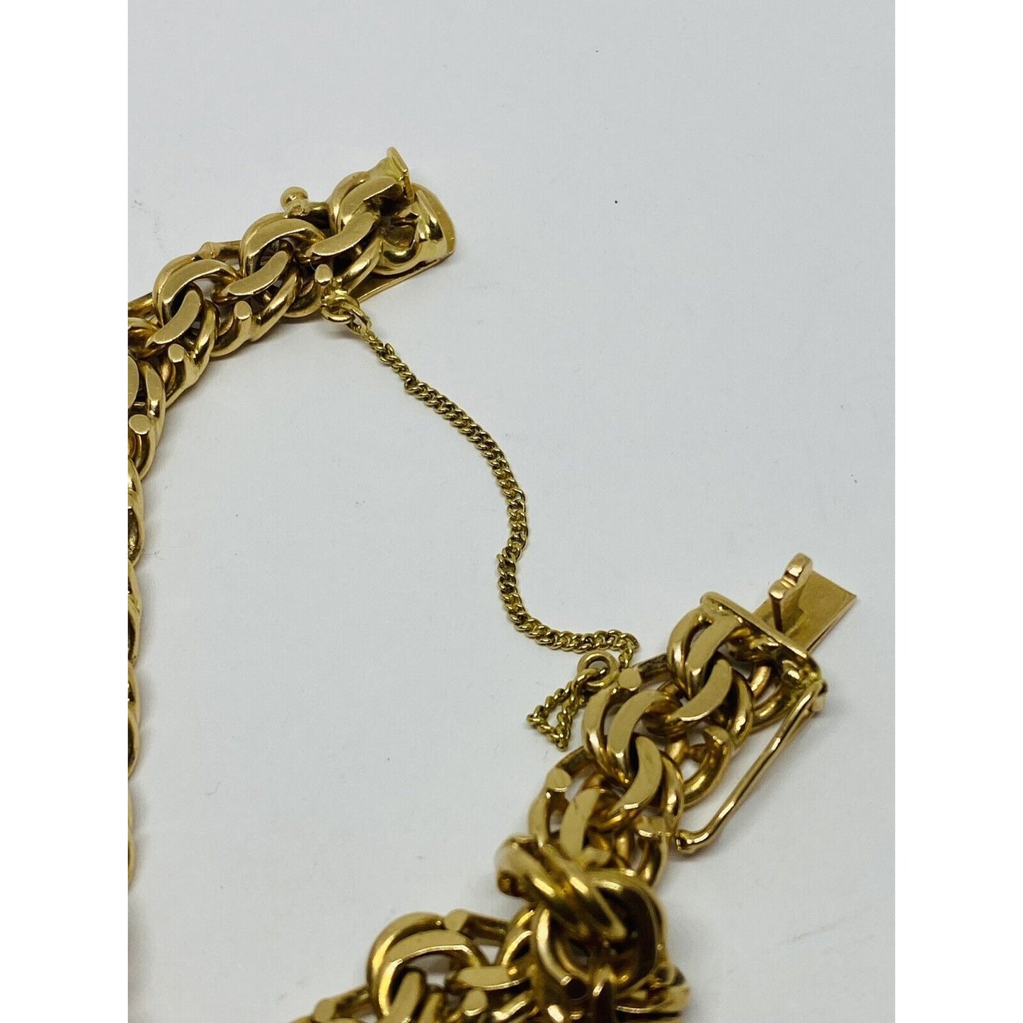 Vintage 18k Yellow Gold Fancy Double Link Charm Bracelet Italy Rare Style HEAVY!