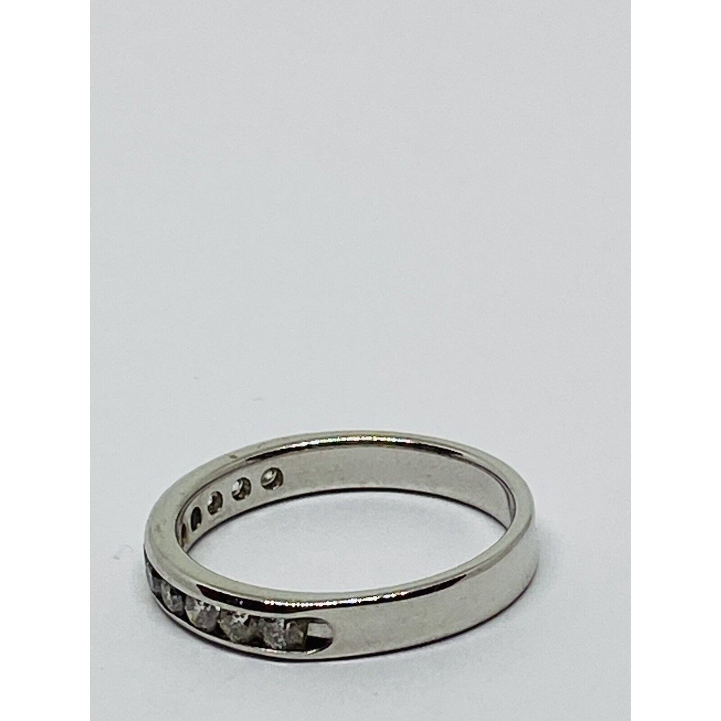14k White Gold .44 TCW 11 Diamond Wedding Band Ring Channel Set Signed