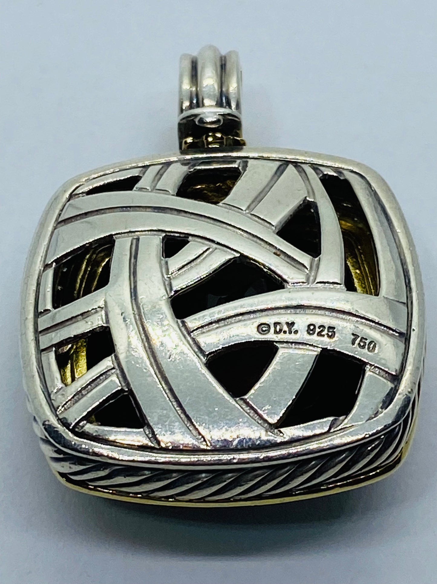David Yurman 18K Yellow Gold and 925 Silver Diamond Topaz Albion Pendant 20MM