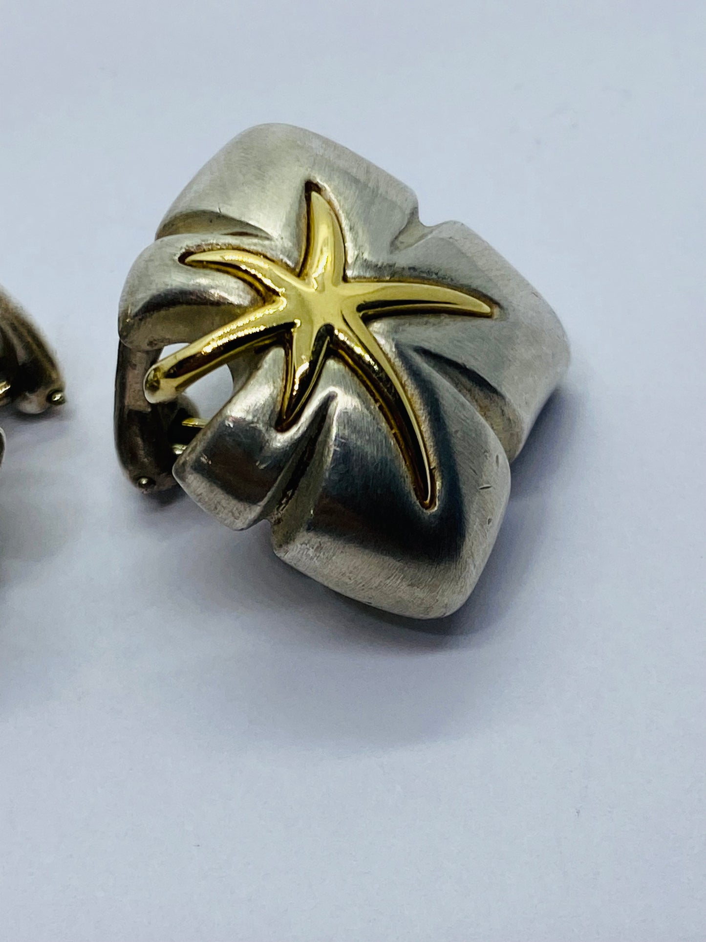 Tiffany & Co. 1991 Ivy Sterling 18k Yellow Gold Starfish Leaf Clip On Earrings