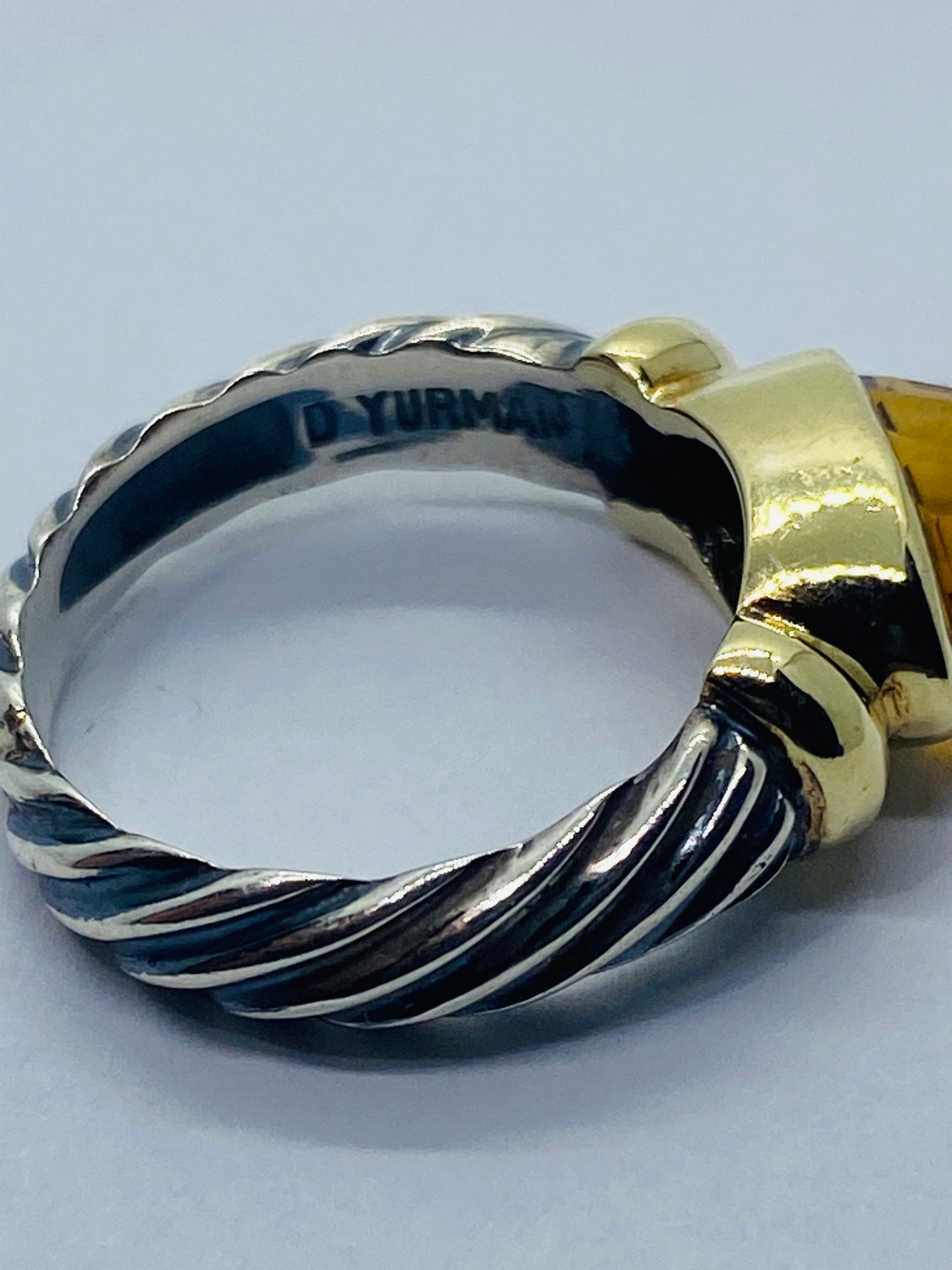 David Yurman 14K Yellow Gold Sterling Silver Citrine Cable Ring Rare Shape SZ 5