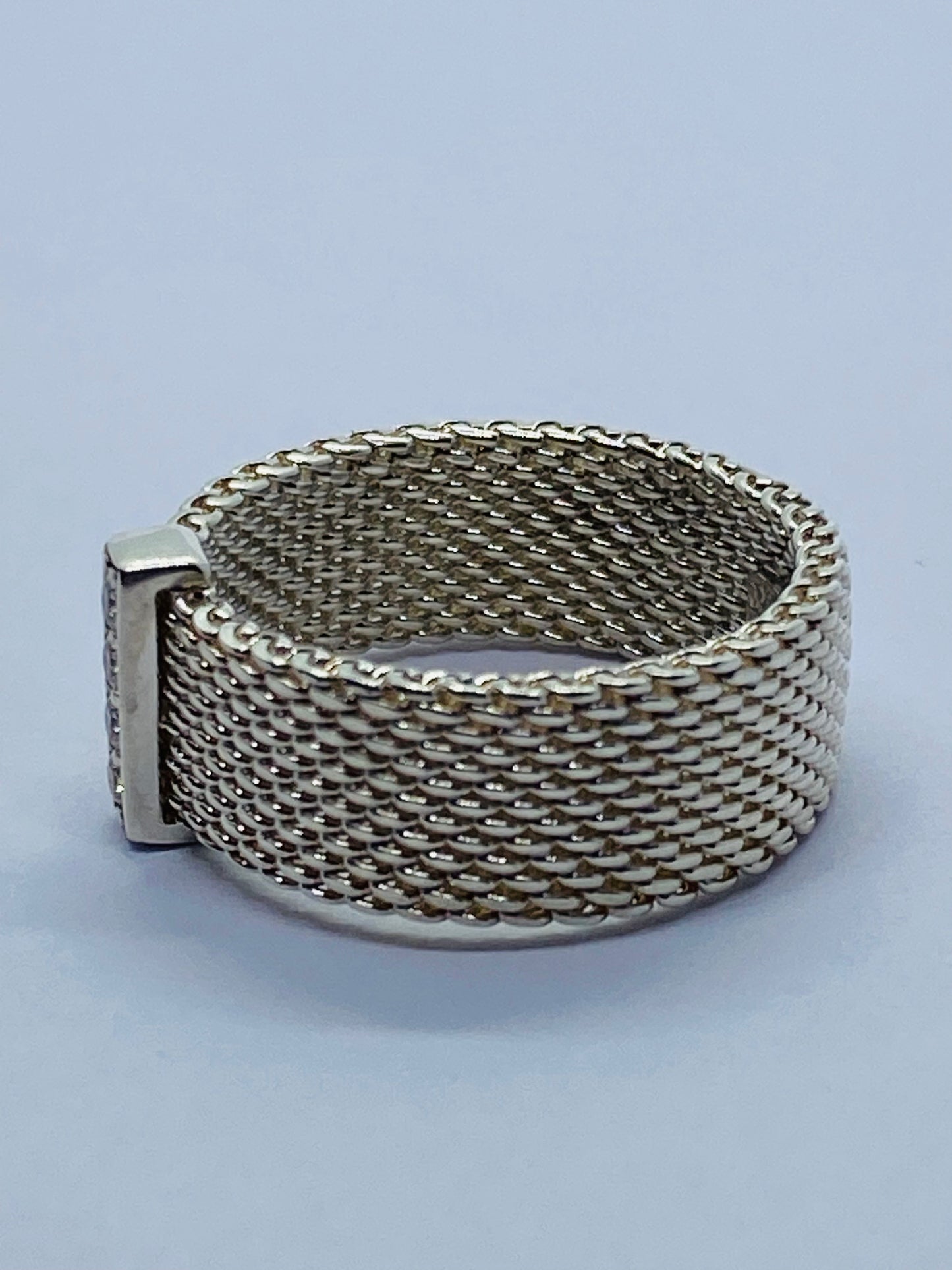 Tiffany & Co Sterling Silver Diamond Mesh Somerset Wide Band Ring. Retired