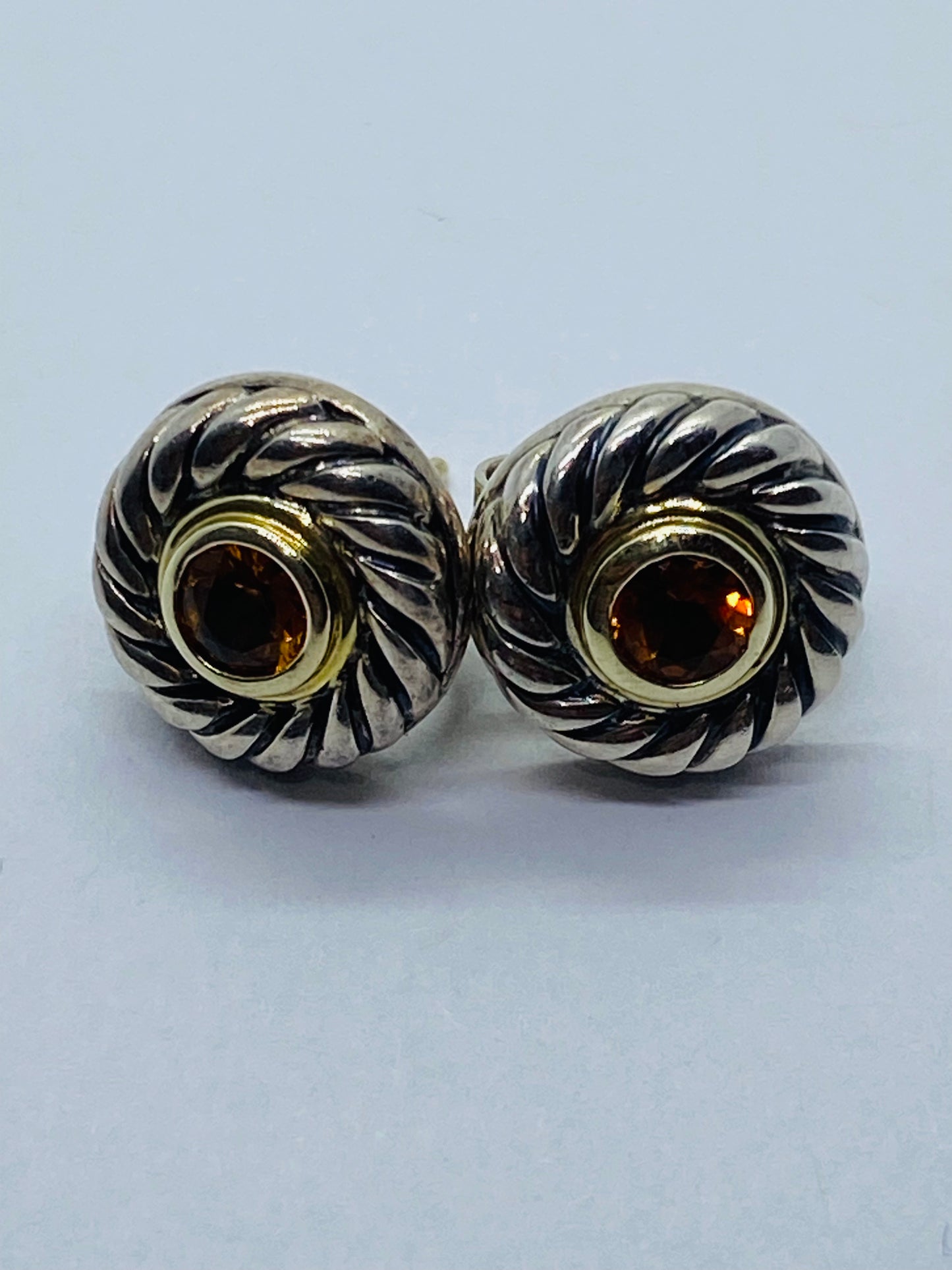 David Yurman Sterling Silver 925 and 14K 585 Yellow Gold Citrine Cookie Earrings