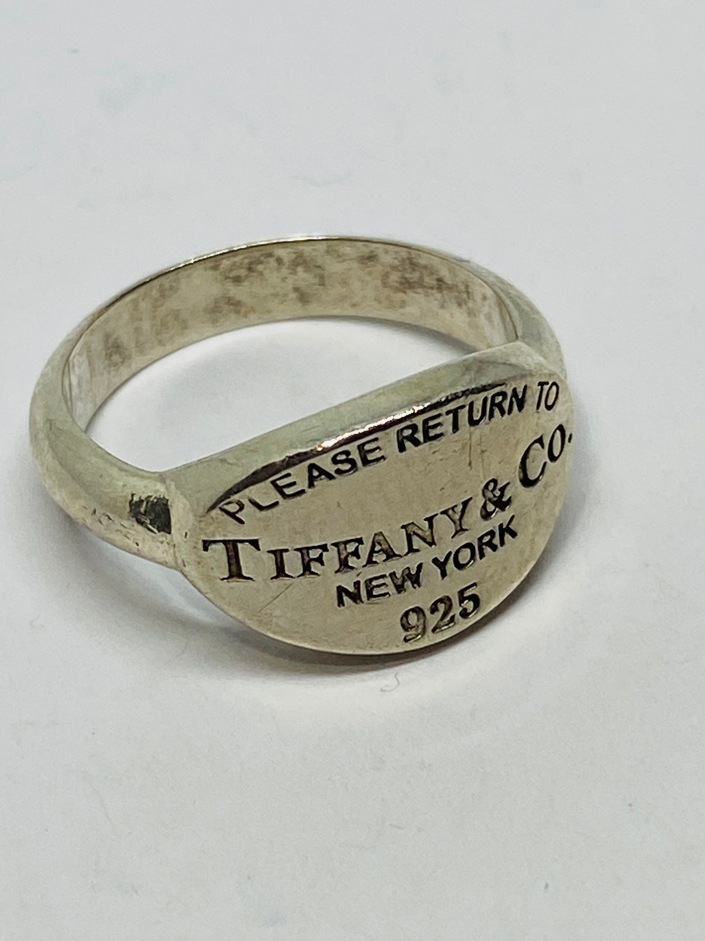Please Return To Tiffany & Co Sterling Silver Oval Signet Band Ring 4.5