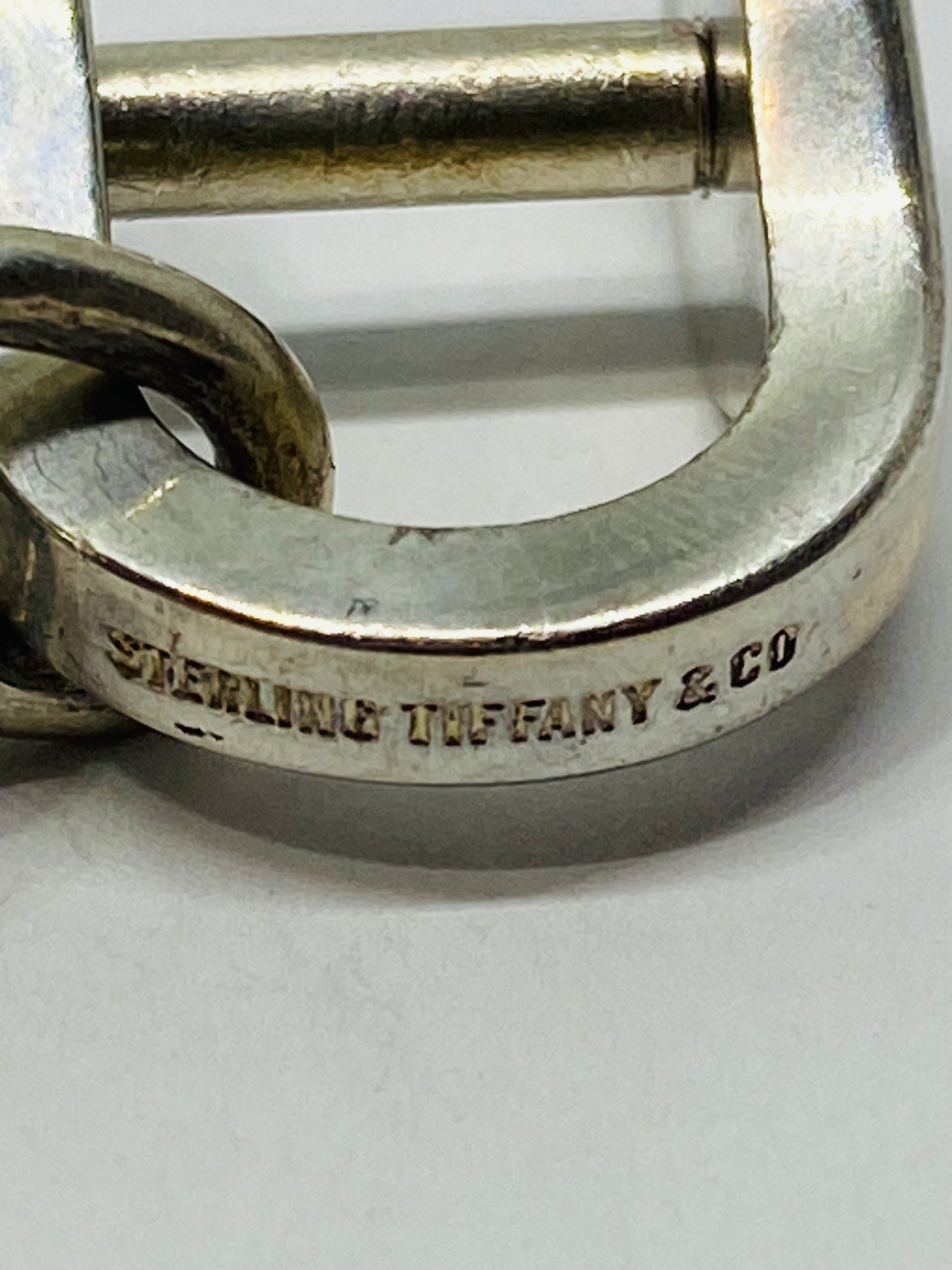 Vintage Unique Tiffany & Co. Sterling Silver Square Tag Shackle Key Ring Chain