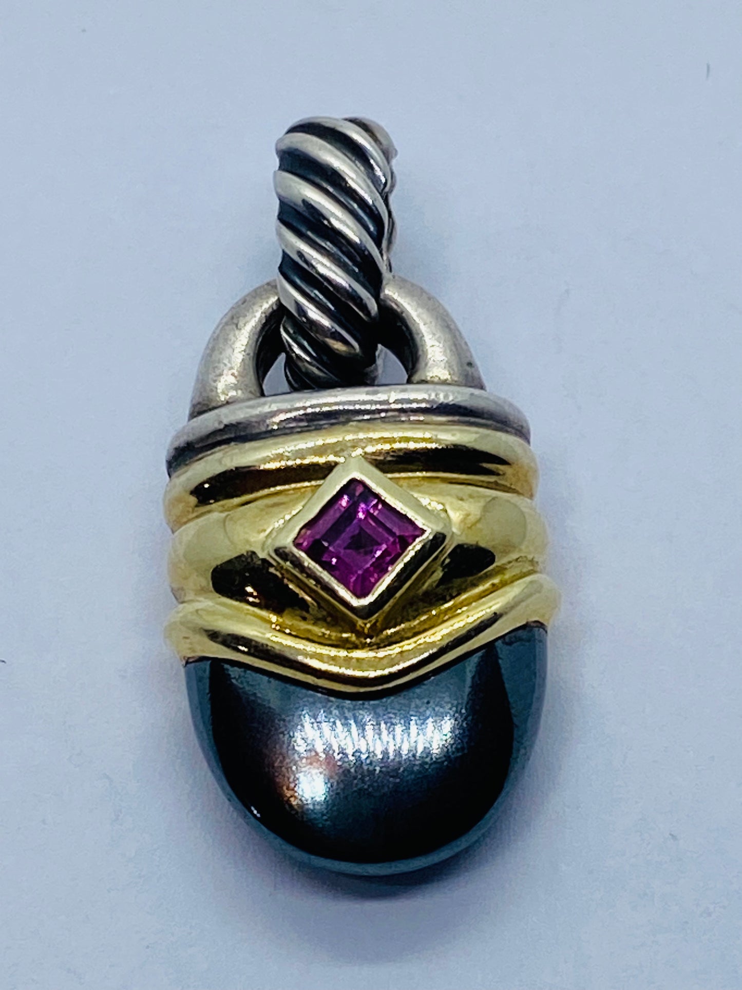 David Yurman Pink Tourmaline Hematite Renaissance Pendant in 14k Gold 925
