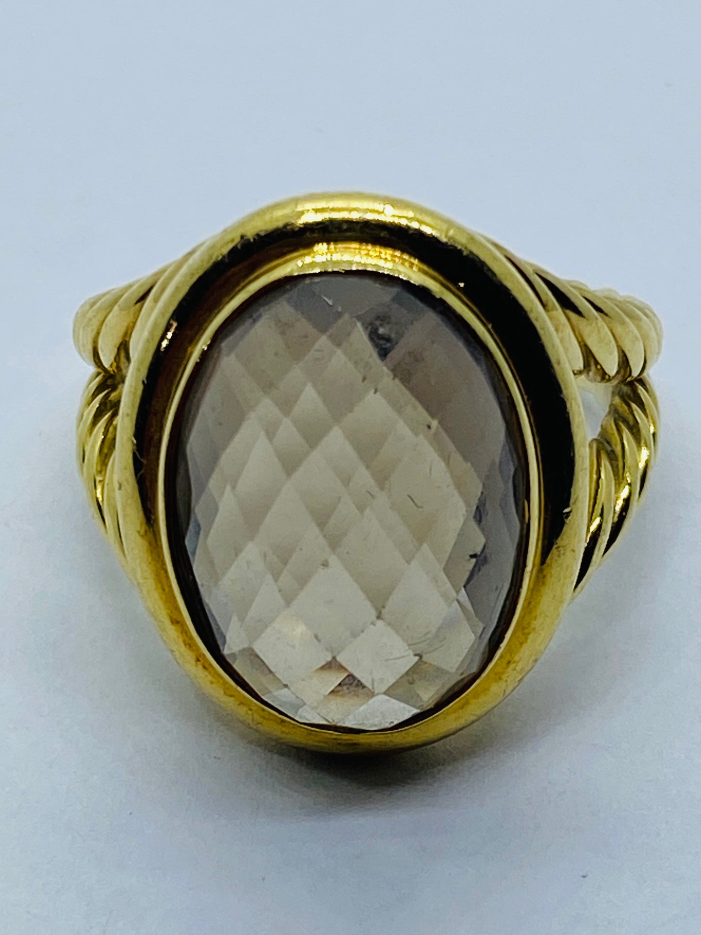 David Yurman Albion Oval Smoky Quartz Ring Solid 750 18k Gold Size 10 18.6G