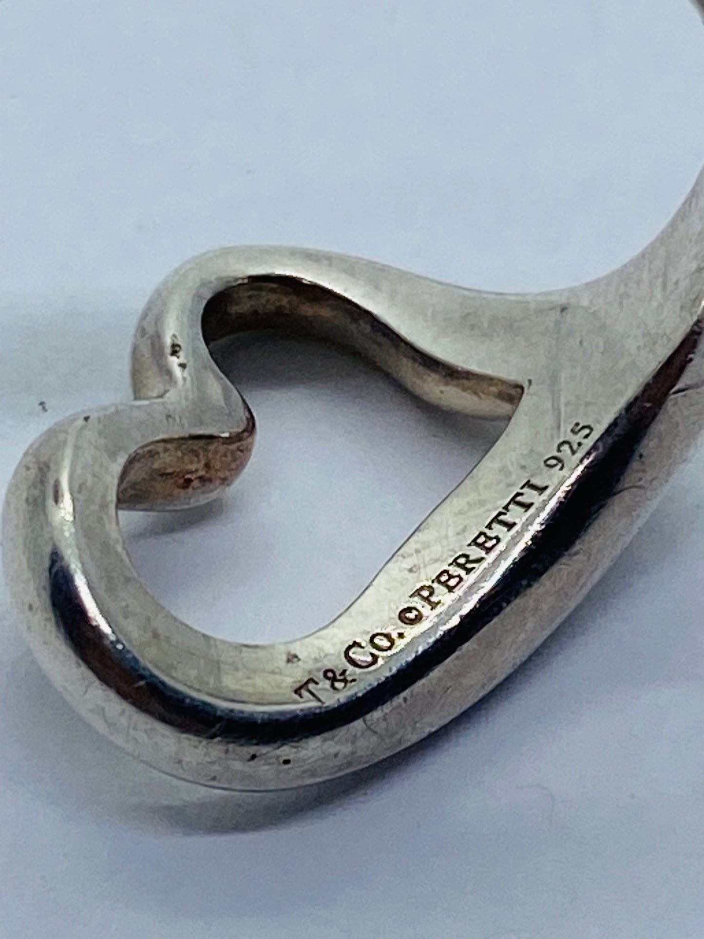 Tiffany & Co Sterling Silver Elsa Peretti Open Heart Ring Size 5 Adjustable