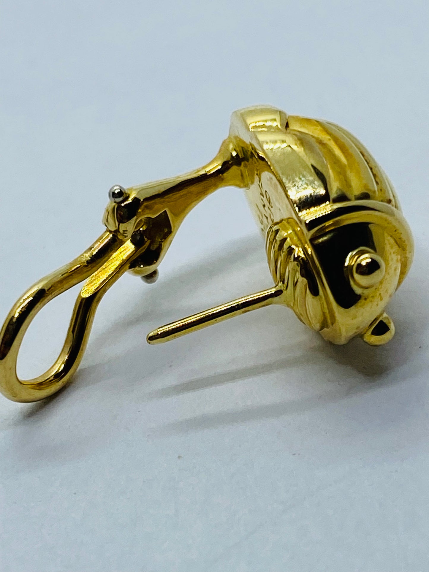 Tiffany Scarab Beetle 18k Gold Earrings. Rare 1993 750. Box, Pouch, Ribbon Bag