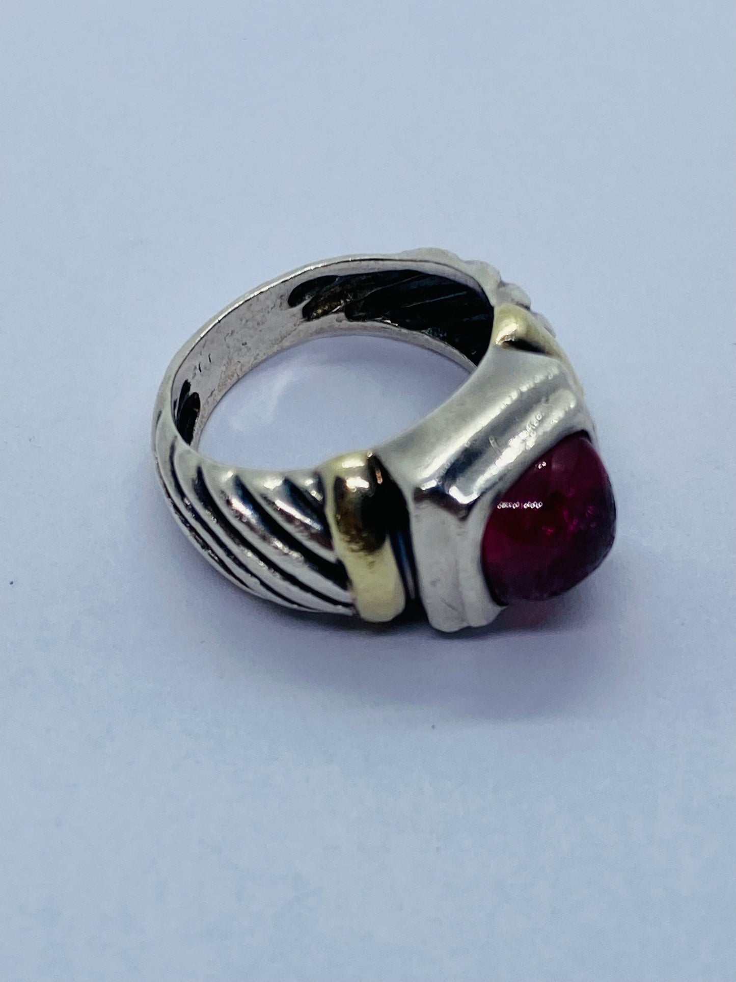 David Yurman Sterling Silver 925 14k 585 Gold & Pink Tourmaline Ring