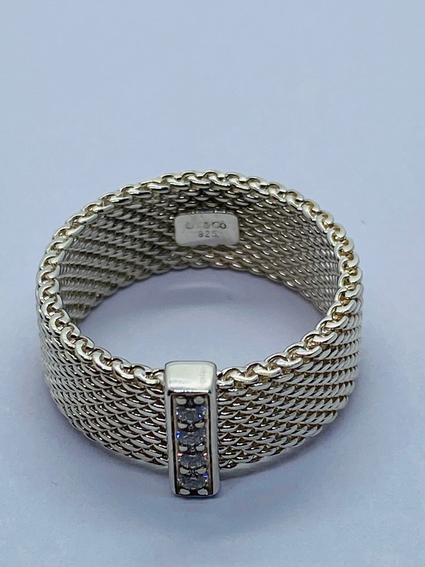 Tiffany & Co Sterling Silver Diamond Mesh Somerset Wide Band Ring. Retired