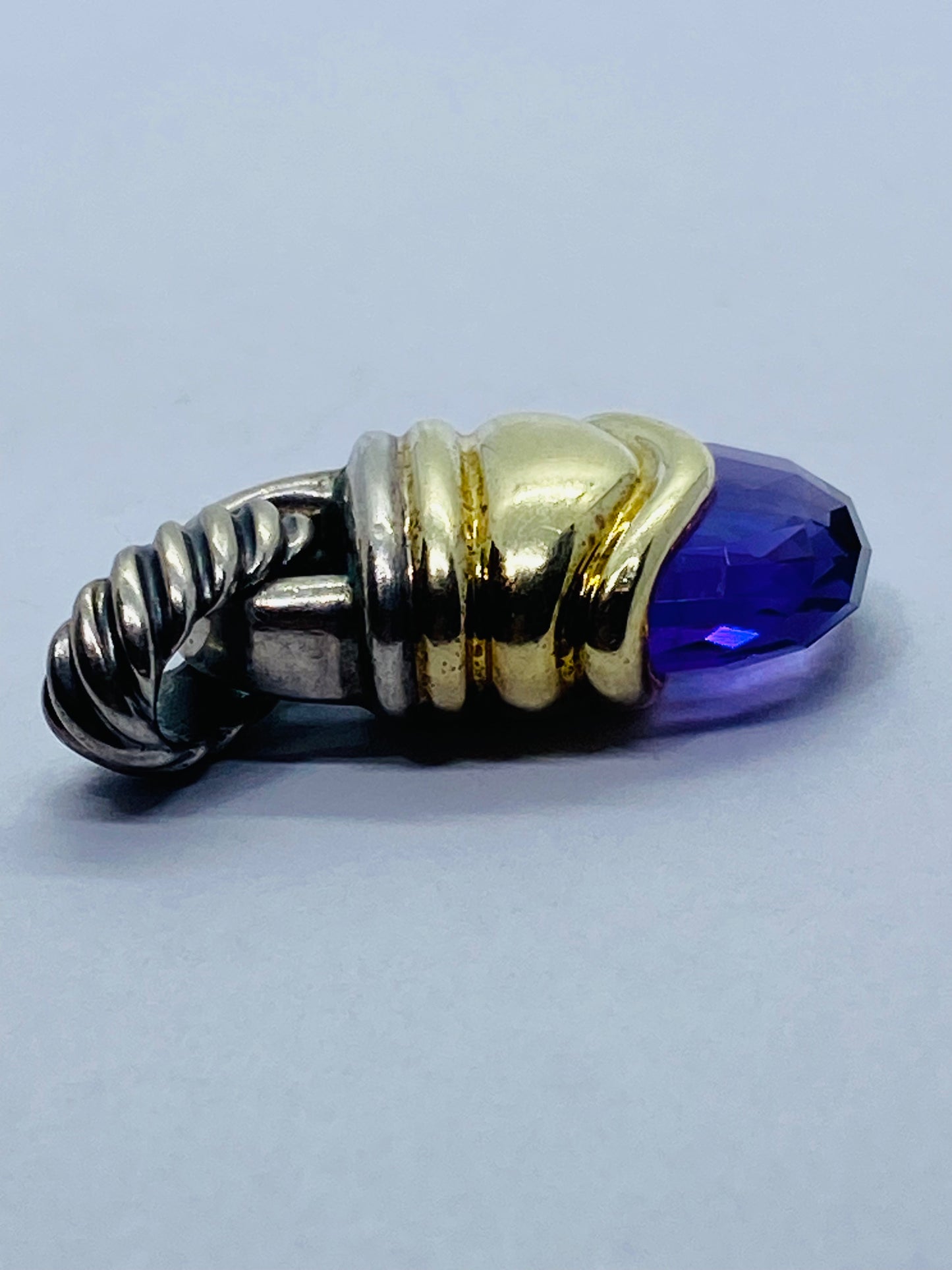 Large David Yurman Sterling 14K 925/585 Gold Amethyst Acorn Pendant Enhancer