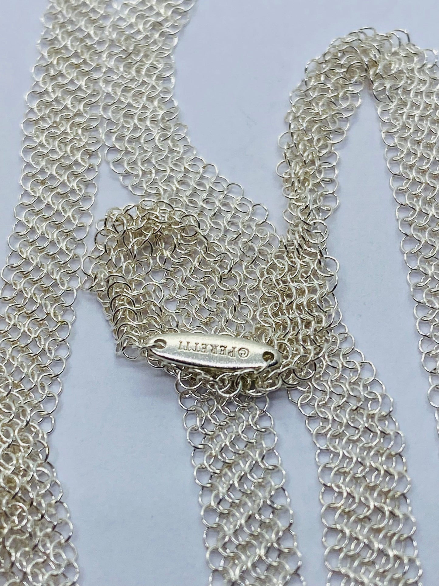 Tiffany & Co Peretti Somerset Mesh Scarf Necklace Sterling Silver 31” Pouch Box