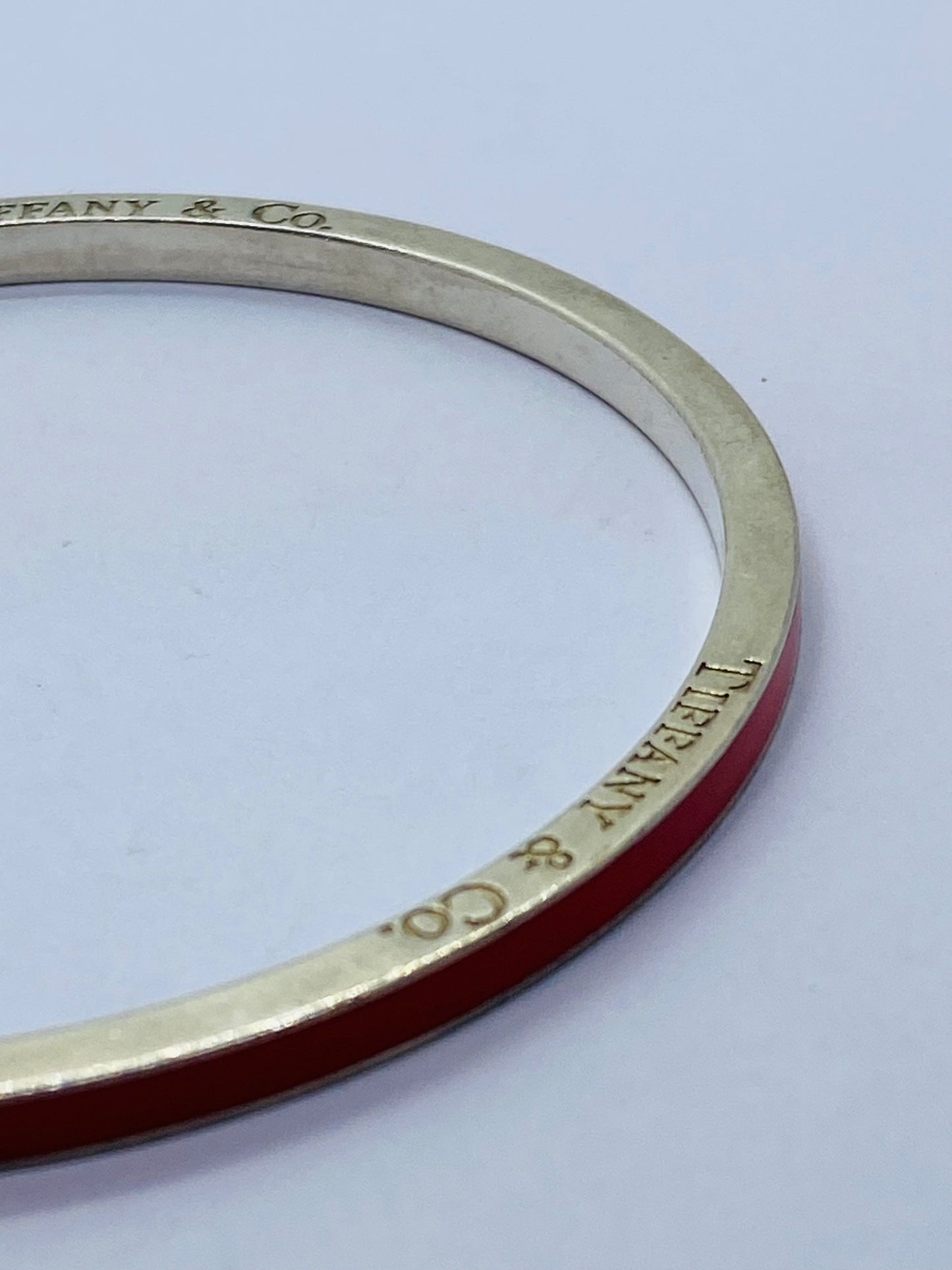 RARE Tiffany & Co. Silver Red Enamel Stripe Bangle Bracelet POUCH