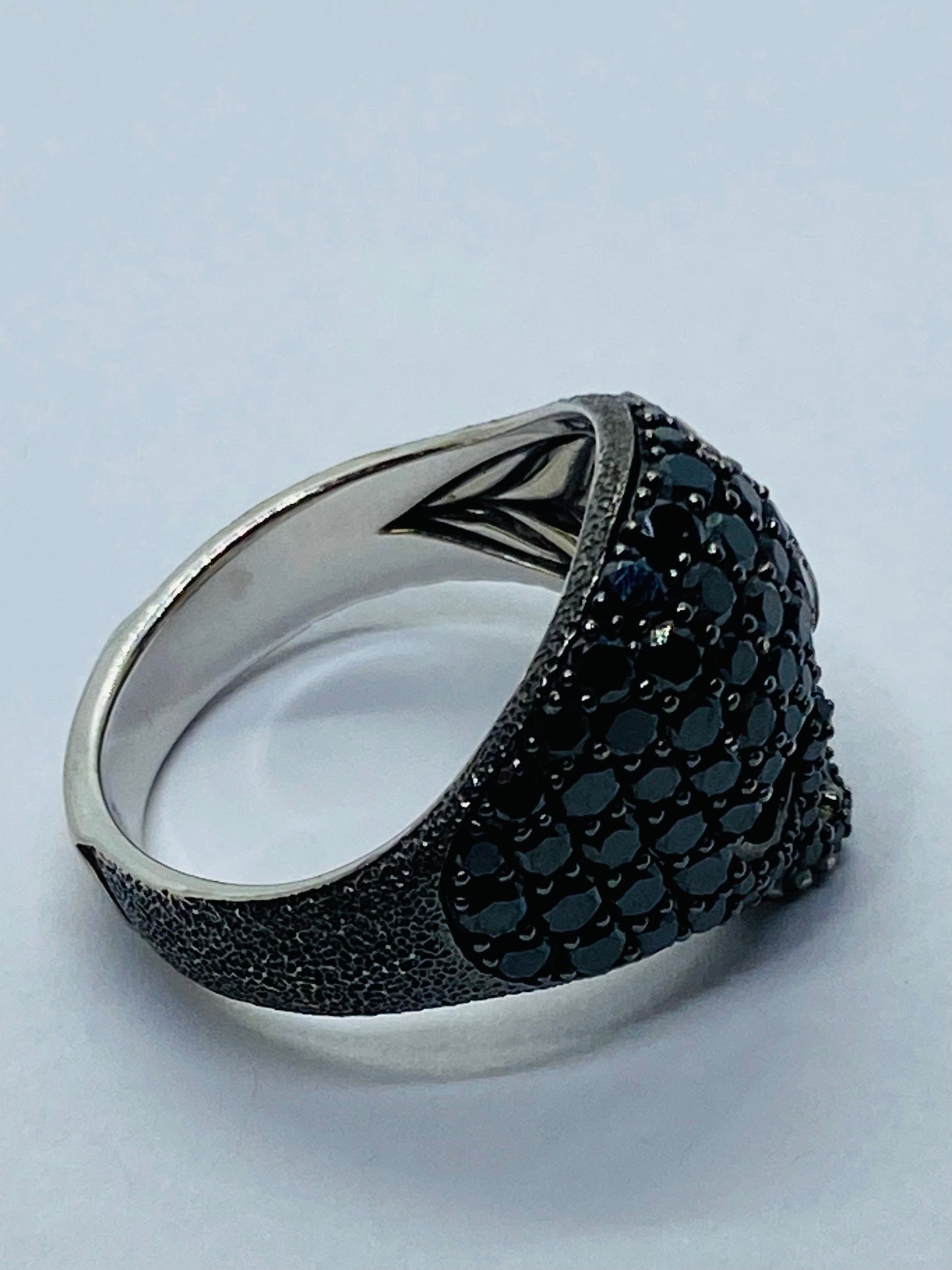 RARE SOLID 18K David Yurman Skull Black Diamond Ruby Ring in White Gold 18MM