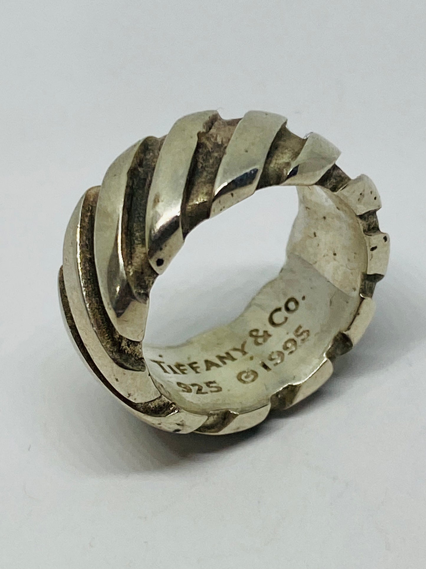 TIFFANY & CO STERLING SILVER 1995 ATLAS TWIST GROOVE STRIPE WIDE BAND Size 4