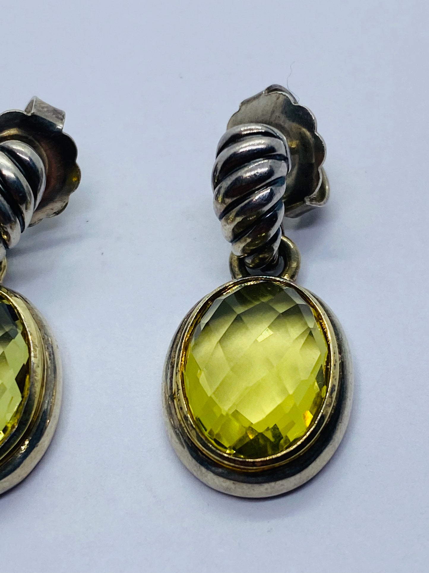 DAVID YURMAN STERLING SILVER 18K YELLOW GOLD OVAL LEMON CITRINE DROP DANGLE