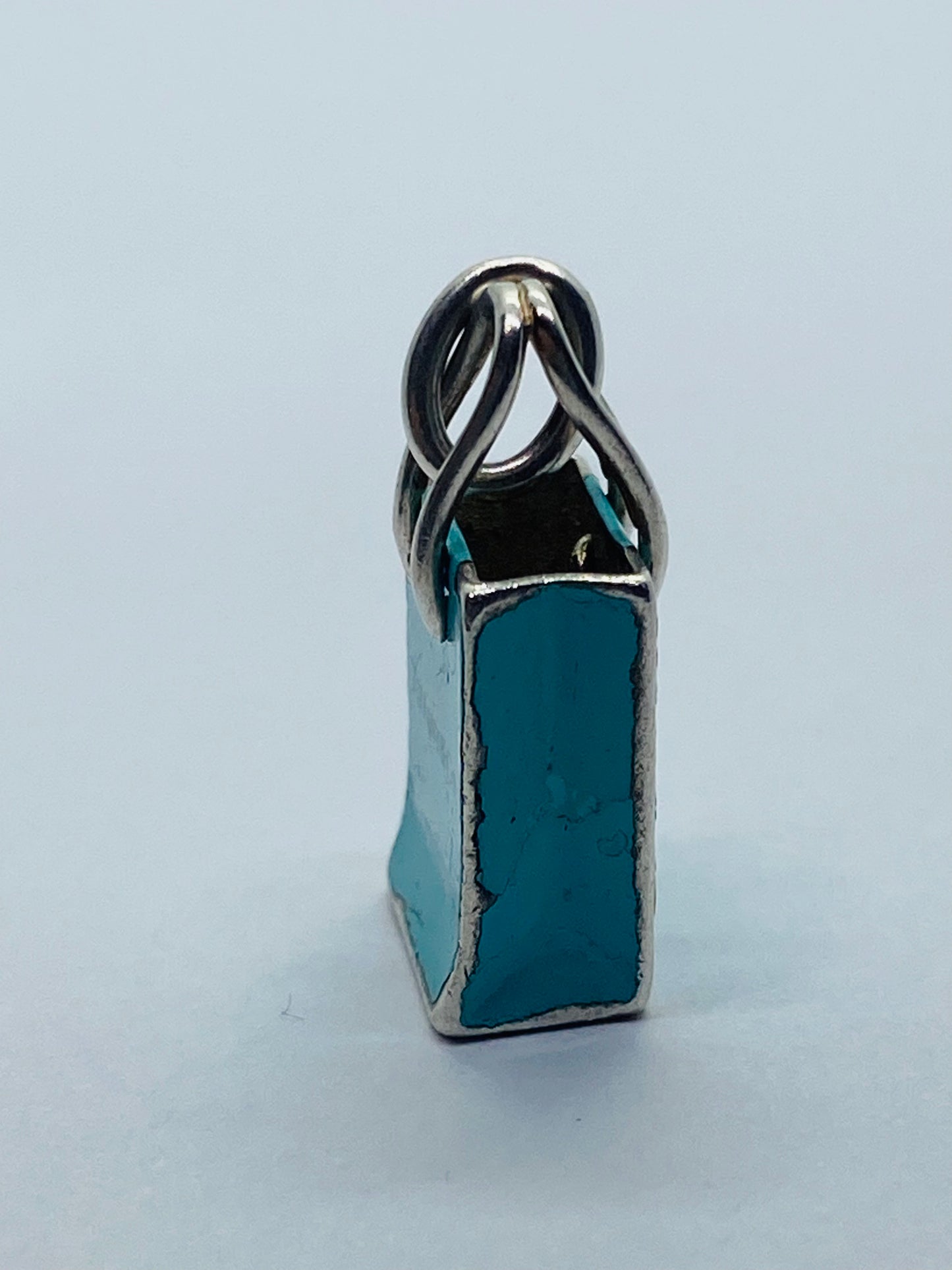 Tiffany & Co Sterling Silver Blue Enamel Shopping Bag Charm Pendant